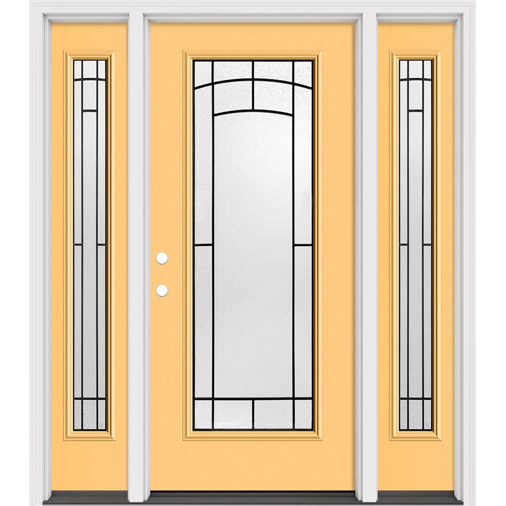 Masonite 631639 Brooklyn 36-in x 80-in x 4-9/16-in Fiberglass 3/4 lite Left-hand inswing Roma Red Painted Prehung Slab Front Door with Brickmould Solid core