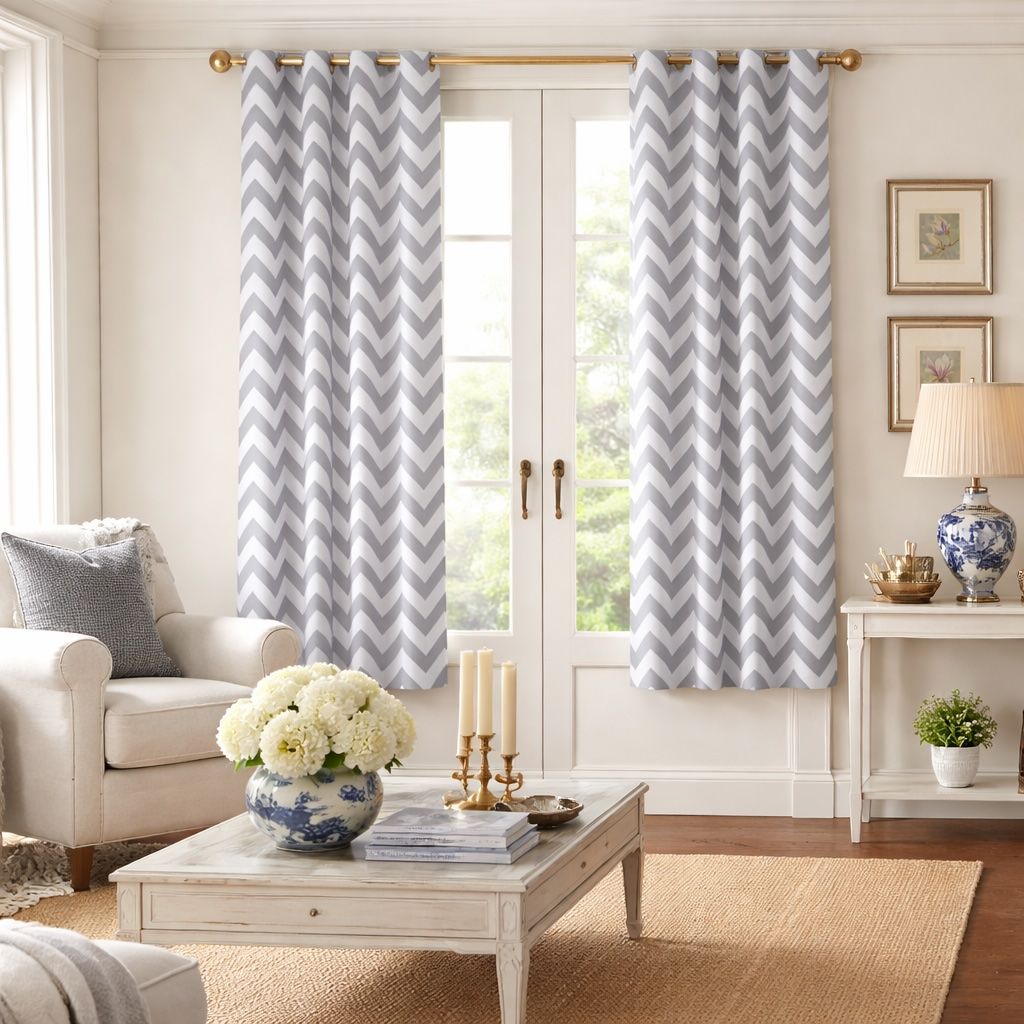 KATE AURORA 2 Piece Gray Chevron Room Darkening Grommet Top Window ...