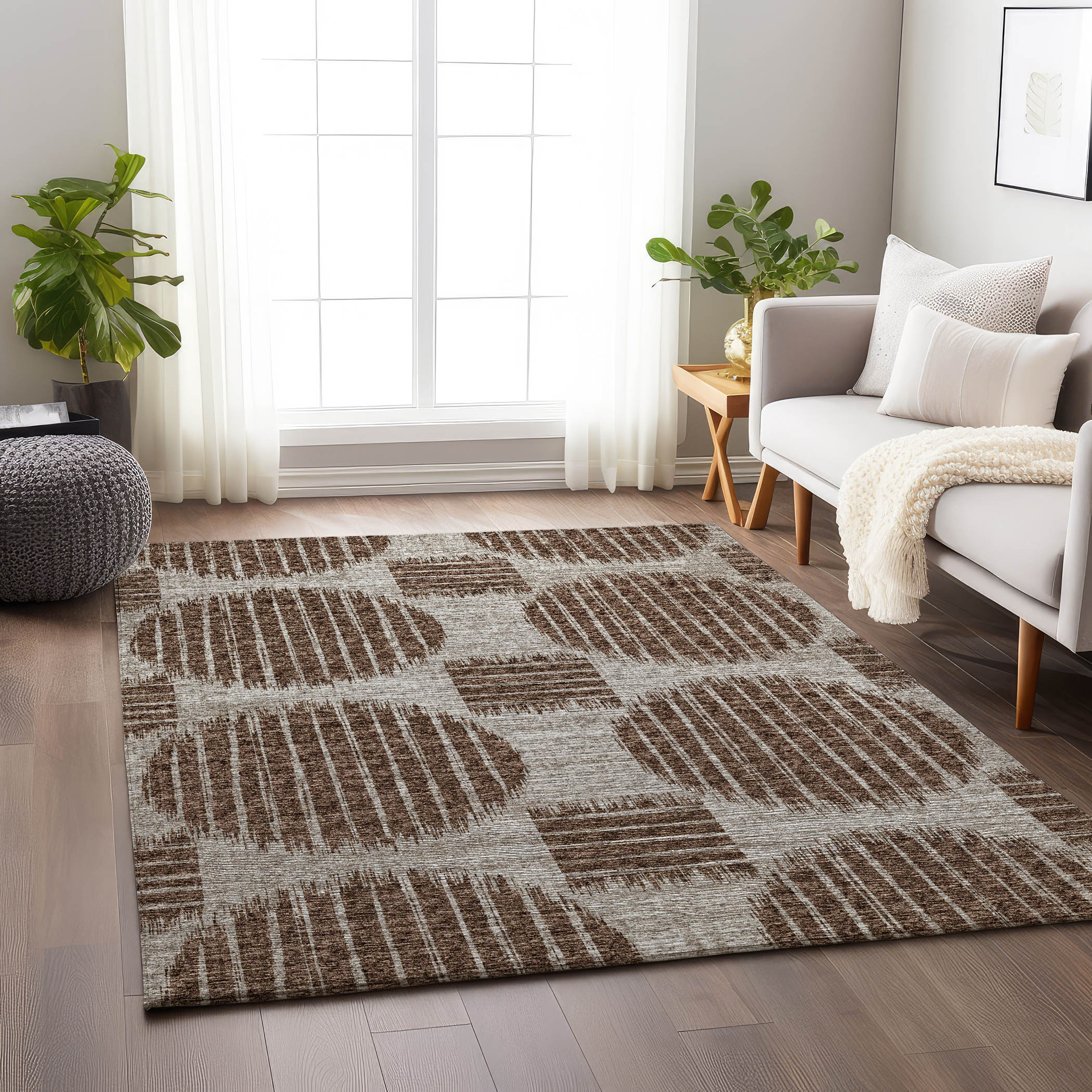 Addison Rugs AMF119BR3X5 Mayfield AMF119BR 3 x 5 (ft) Loomed Polyester Brown Rectangular Indoor Geometric Machine washable Area rug