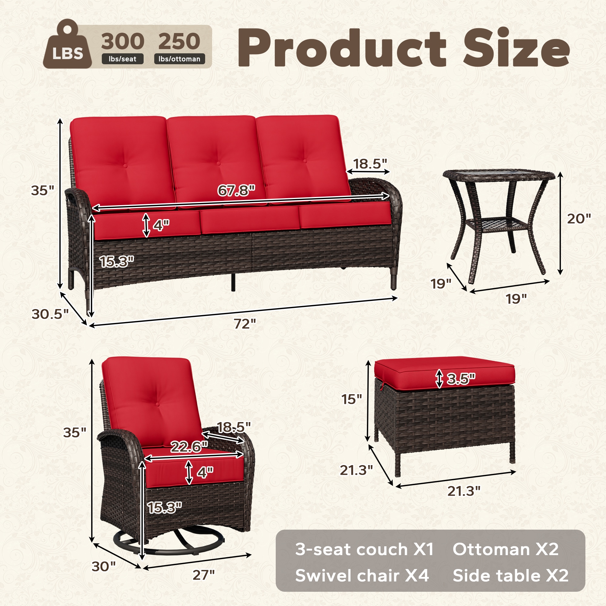 Gardenbee 2M65M66M67-RED Patio-Conversation-Sets - View #5
