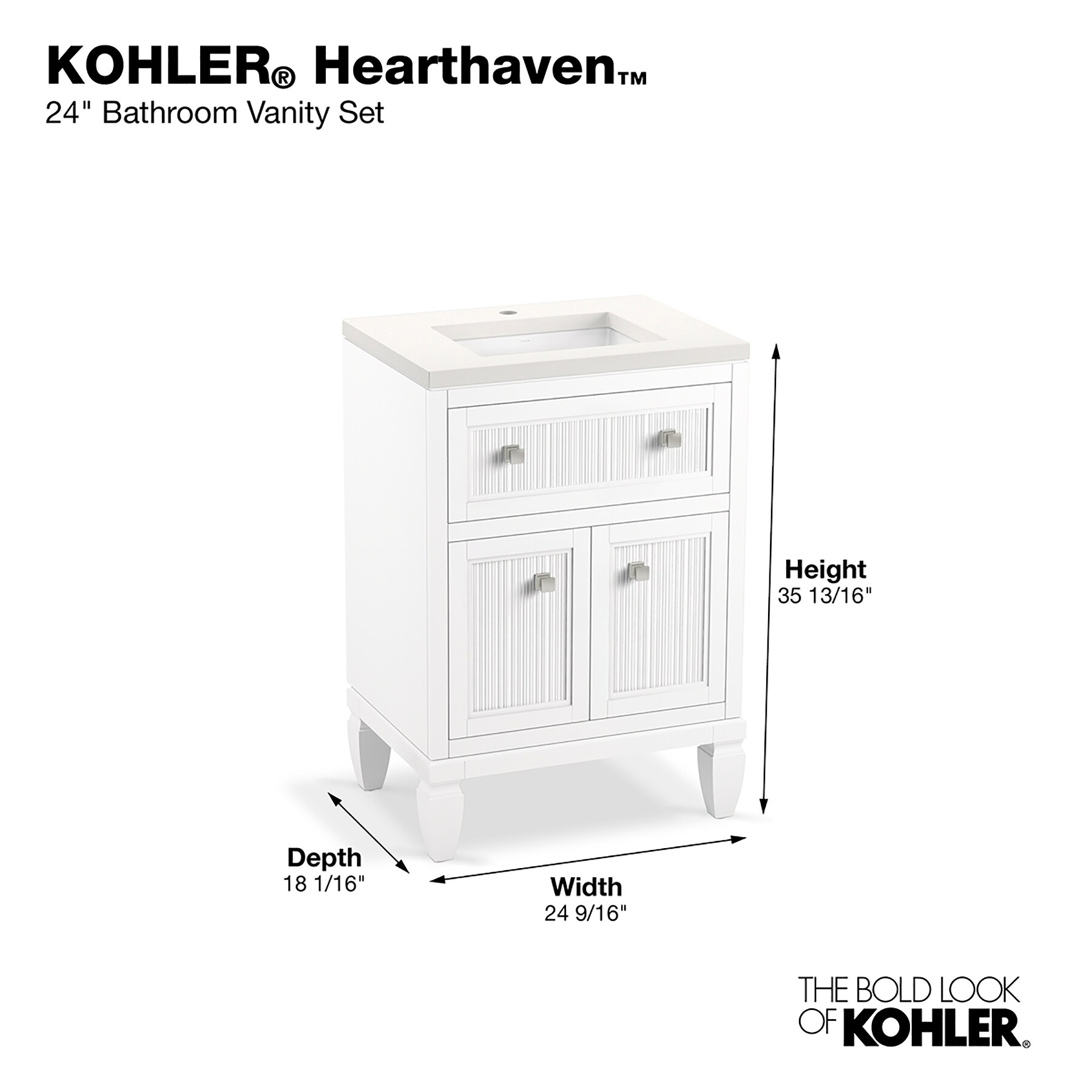 Hearthaven 24" White Freestanding Single Vanity with Quartz Top