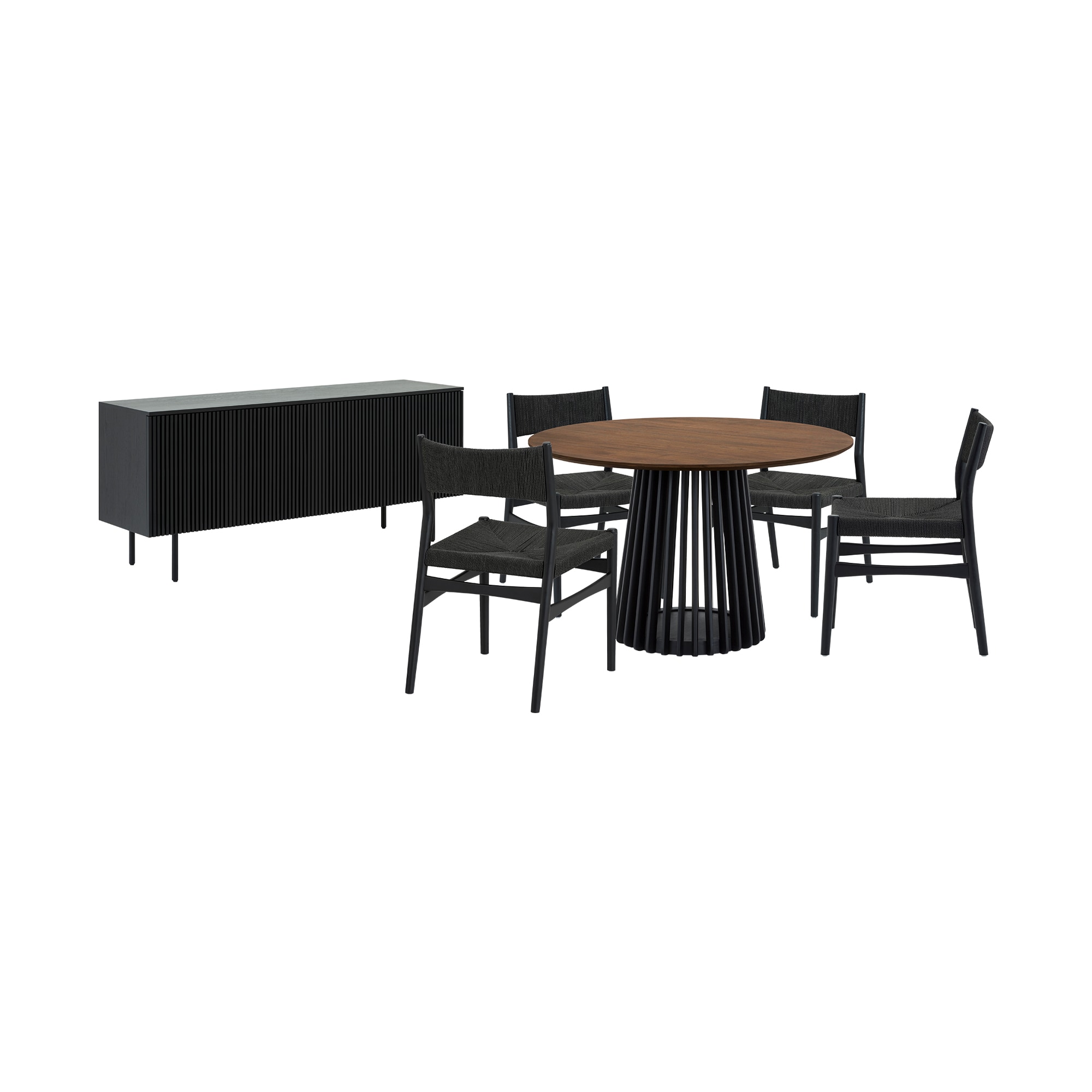 Armen Living SETRPAWAL6ERBLK Walnut Contemporary/Modern Dining Room Set with Round Table ( Seats 4 )