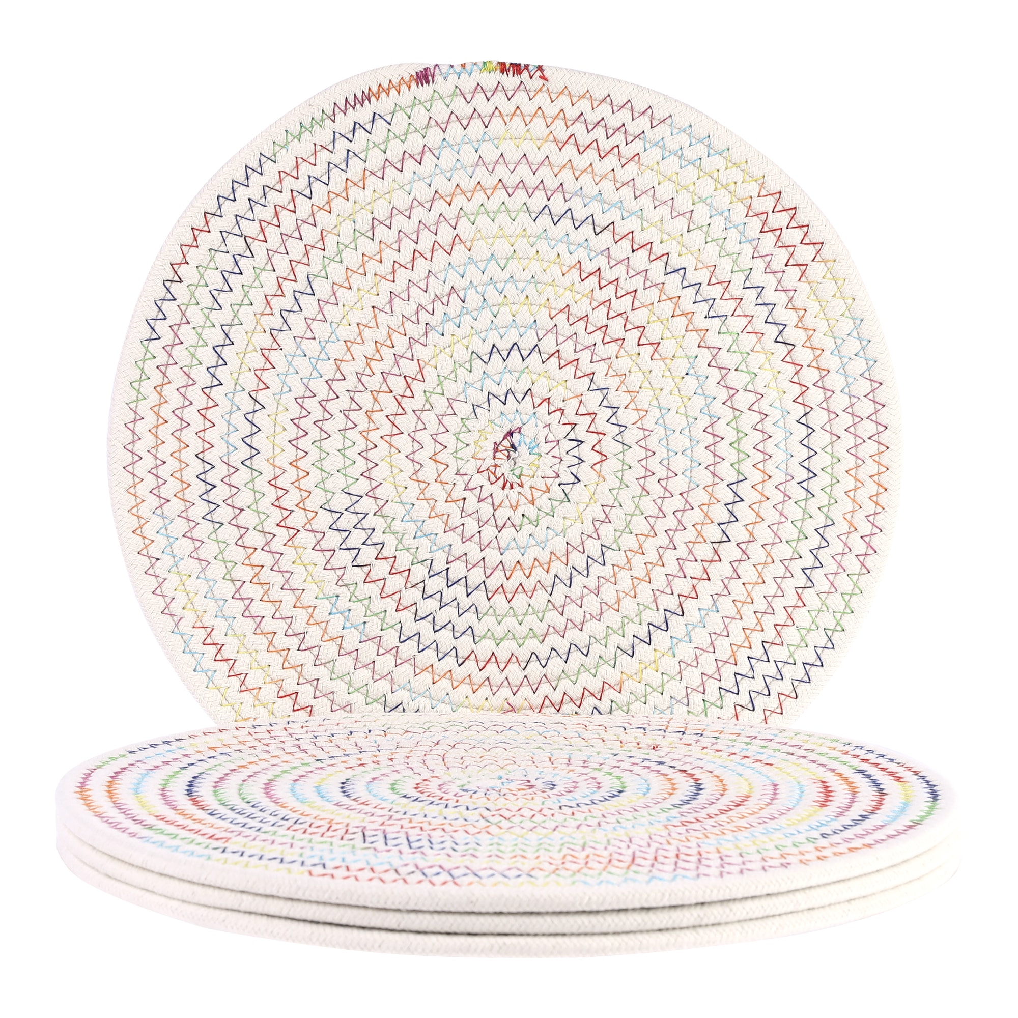 Unique Bargains Farmhouse Placemats 4pcs Cotton Rope Round Placemats for Dining Table Decor Indoor Outdoor Kitchen Table Mat Wipe Clean 12x12in Colorful