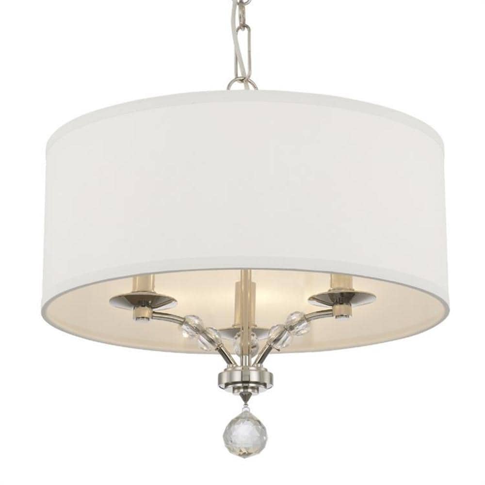 Polished Nickel Mini Chandelier with Crystal Beads and Silk Shade