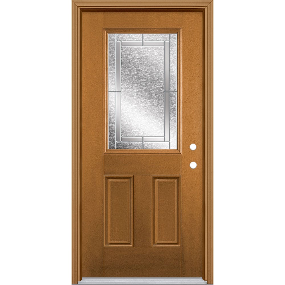 Masonite 3419737 Focus 36-in x 80-in x 4-9/16-in Fiberglass Half lite Left-hand inswing Oakcrest Stained Prehung Front Door with Brickmould Insulating core