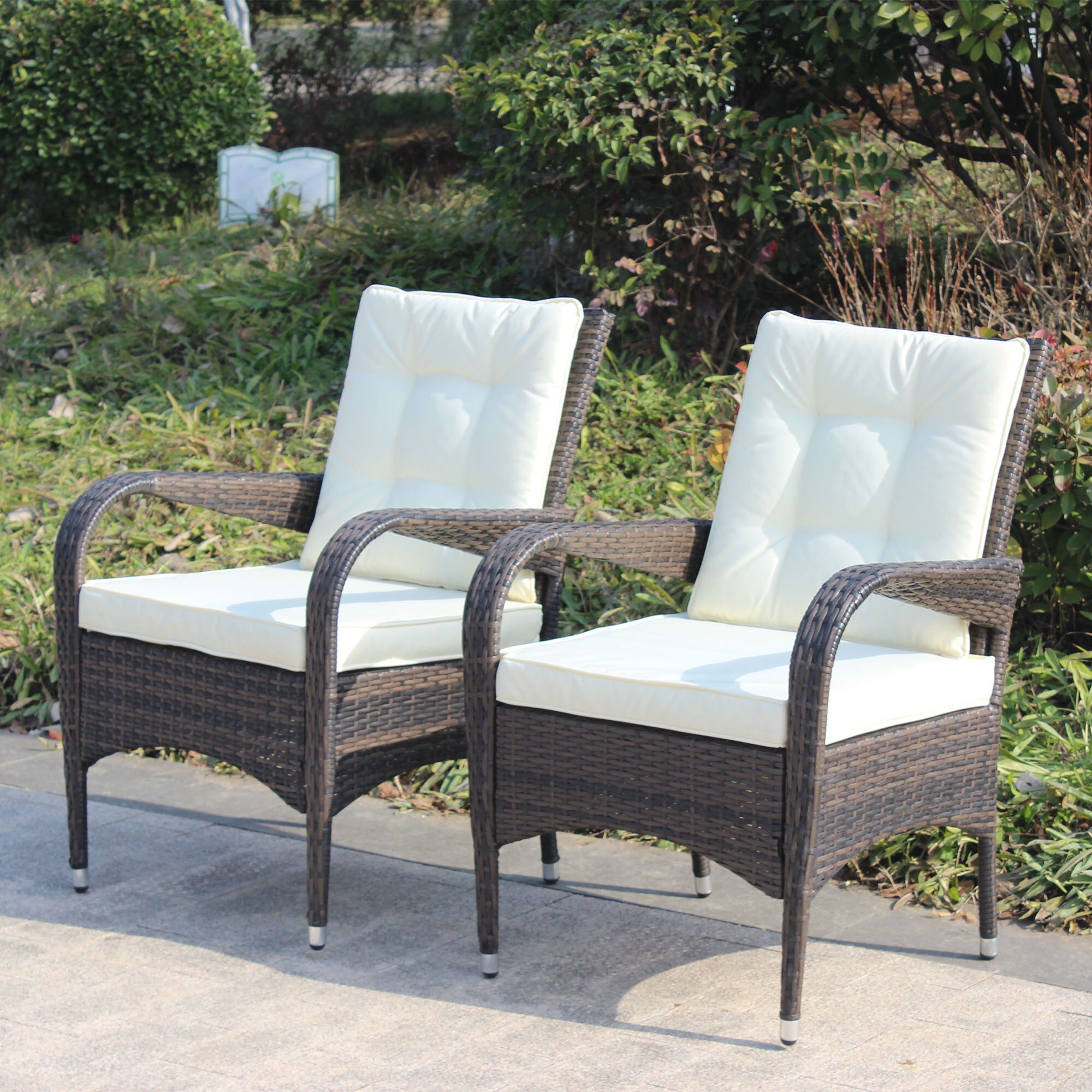 Yiekholo LL-0398AA 2-Piece Rattan Patio Conversation Set with Brown Cushions