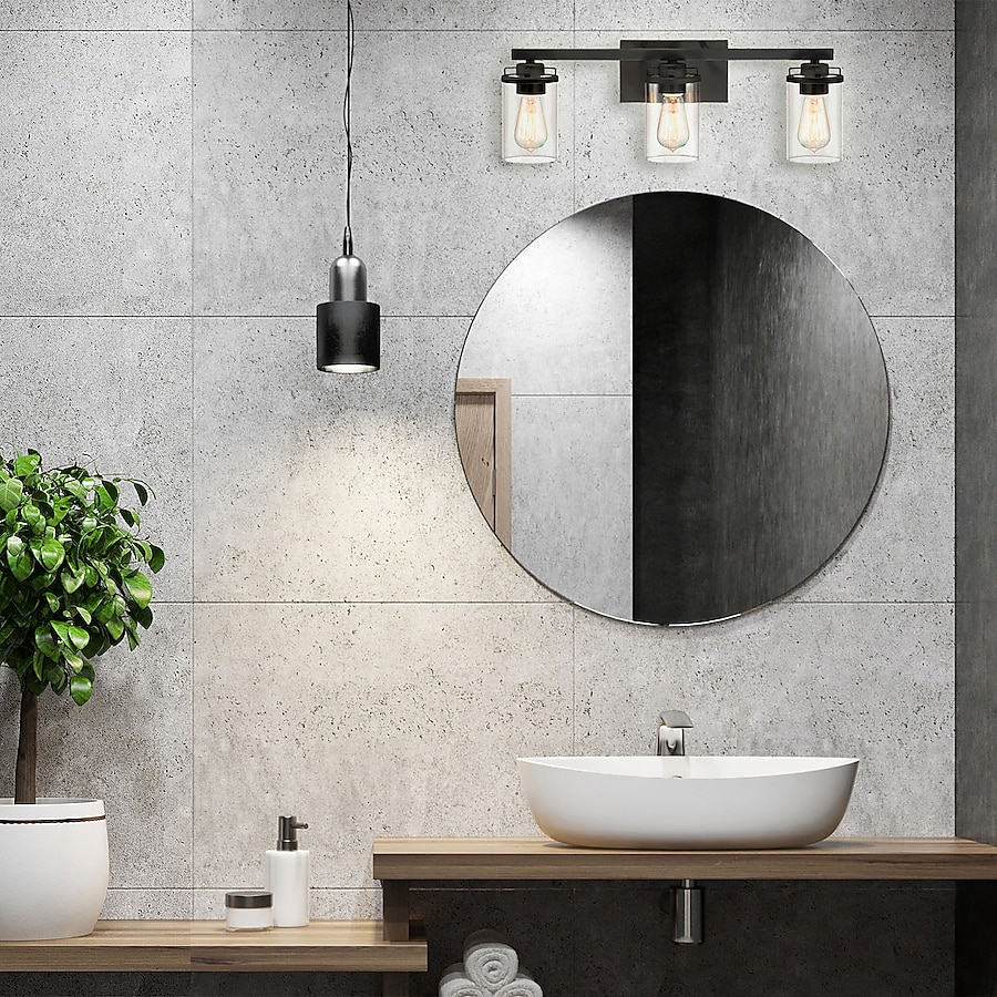 Jedrek 3-Light Black Bath Bar Vanity Light Jedrek 3-Light Black Bath Bar Vanity Light