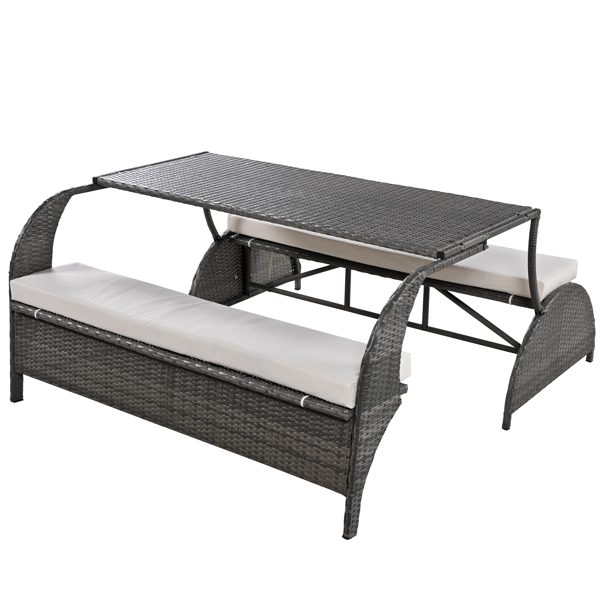 Nestfair AUST1803A Patio Furniture Sets 57.1-in W x 38-in H Beige Rattan HDPE Garden Bench