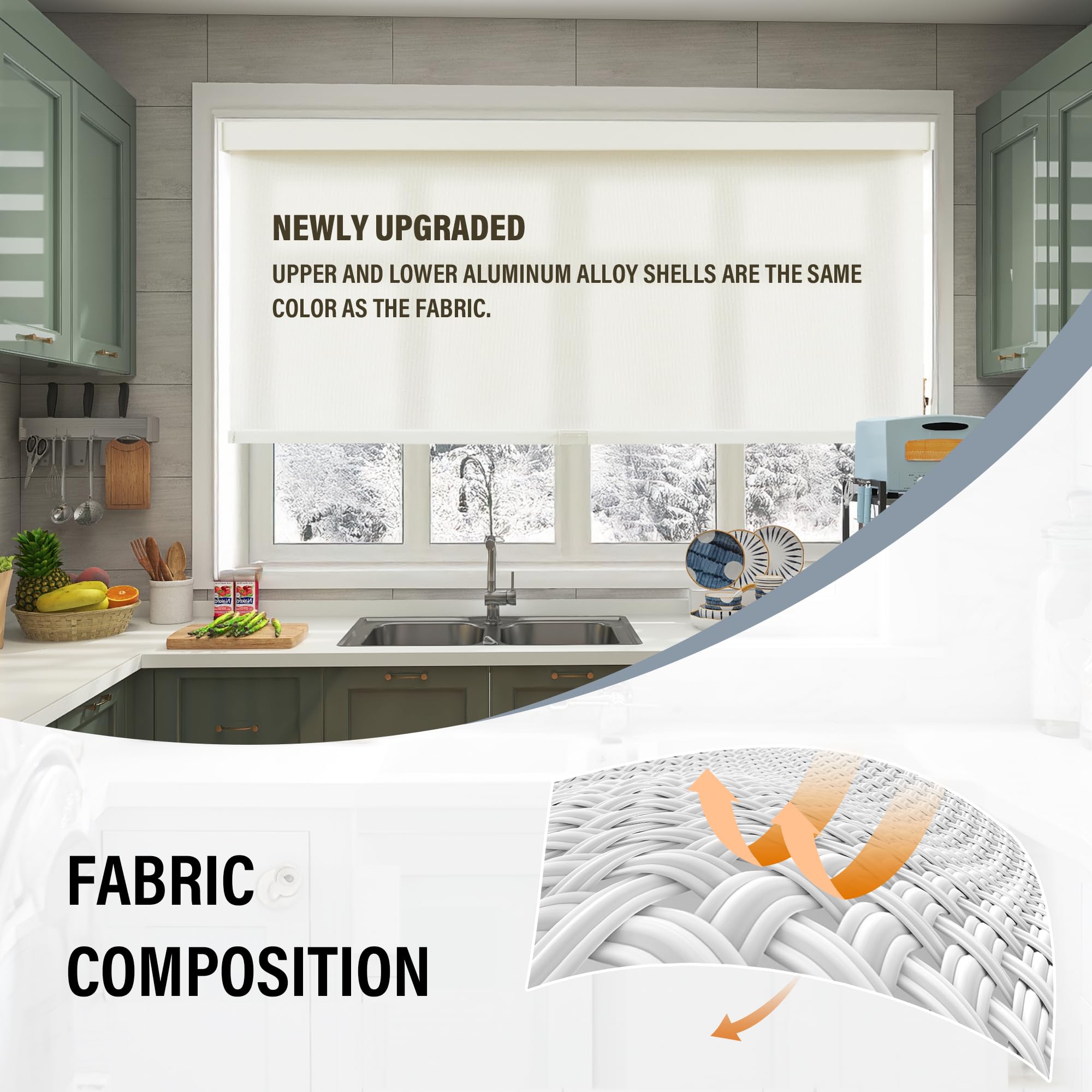 Phewnyzo Light Filtering Cordless Roller Shades with Free-Stop Valance ...