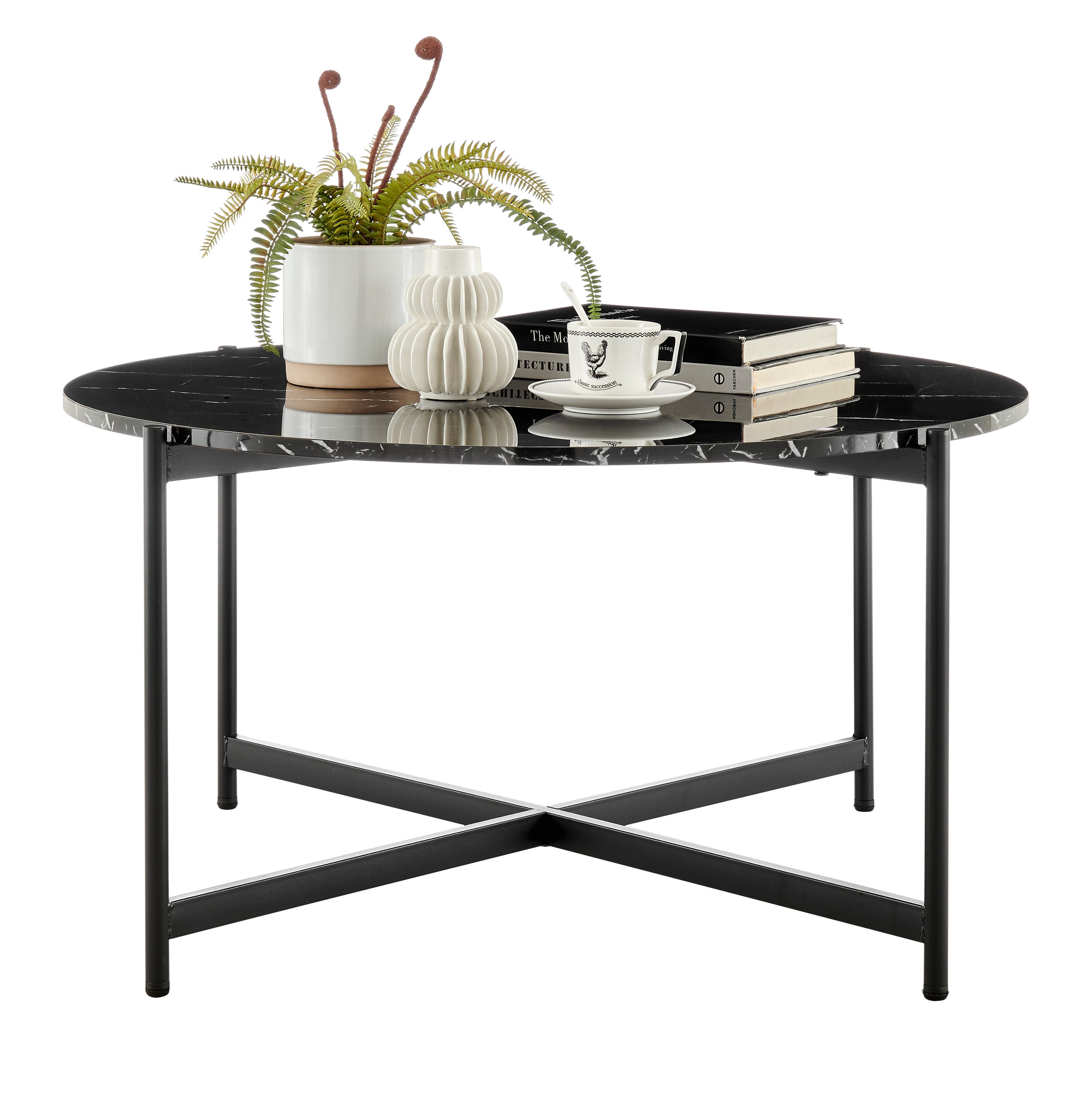 Danya B. RT2210BK Black Marble Faux marble Modern Coffee Table