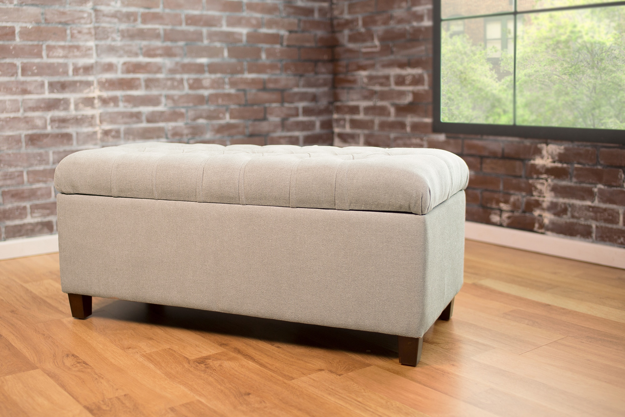 HomePop K6138-B231 Casual Light Gray Textured Solid Tufted Storage Bench with Storage 40-Inches x 18-Inches x 18-Inches