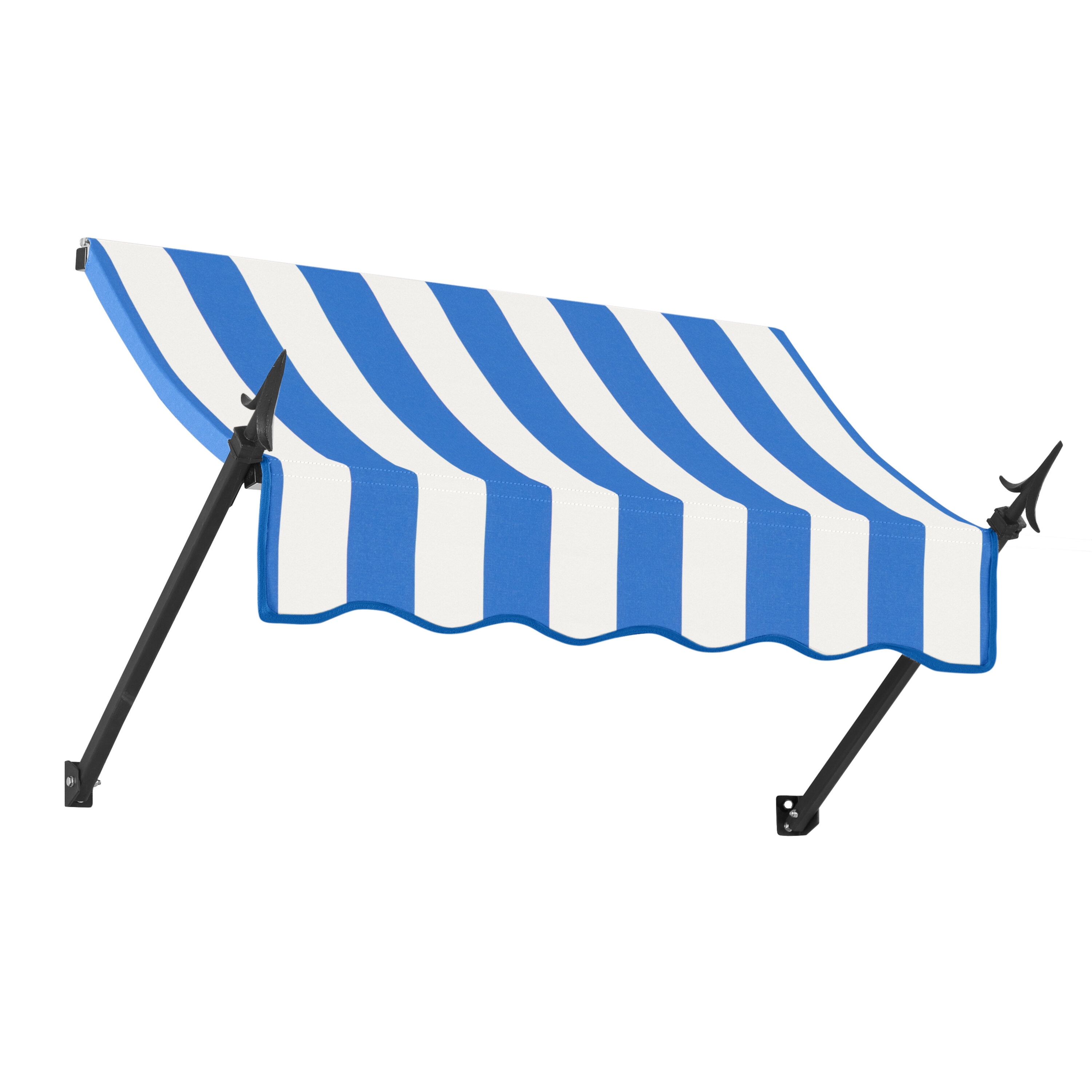 Awntech NO43-L-4BBW New Orleans 52.5-in Wide x 32-in Projection x 48-in Height Fabric Bright Blue/White Stripe Striped Fixed Window/Door Awning