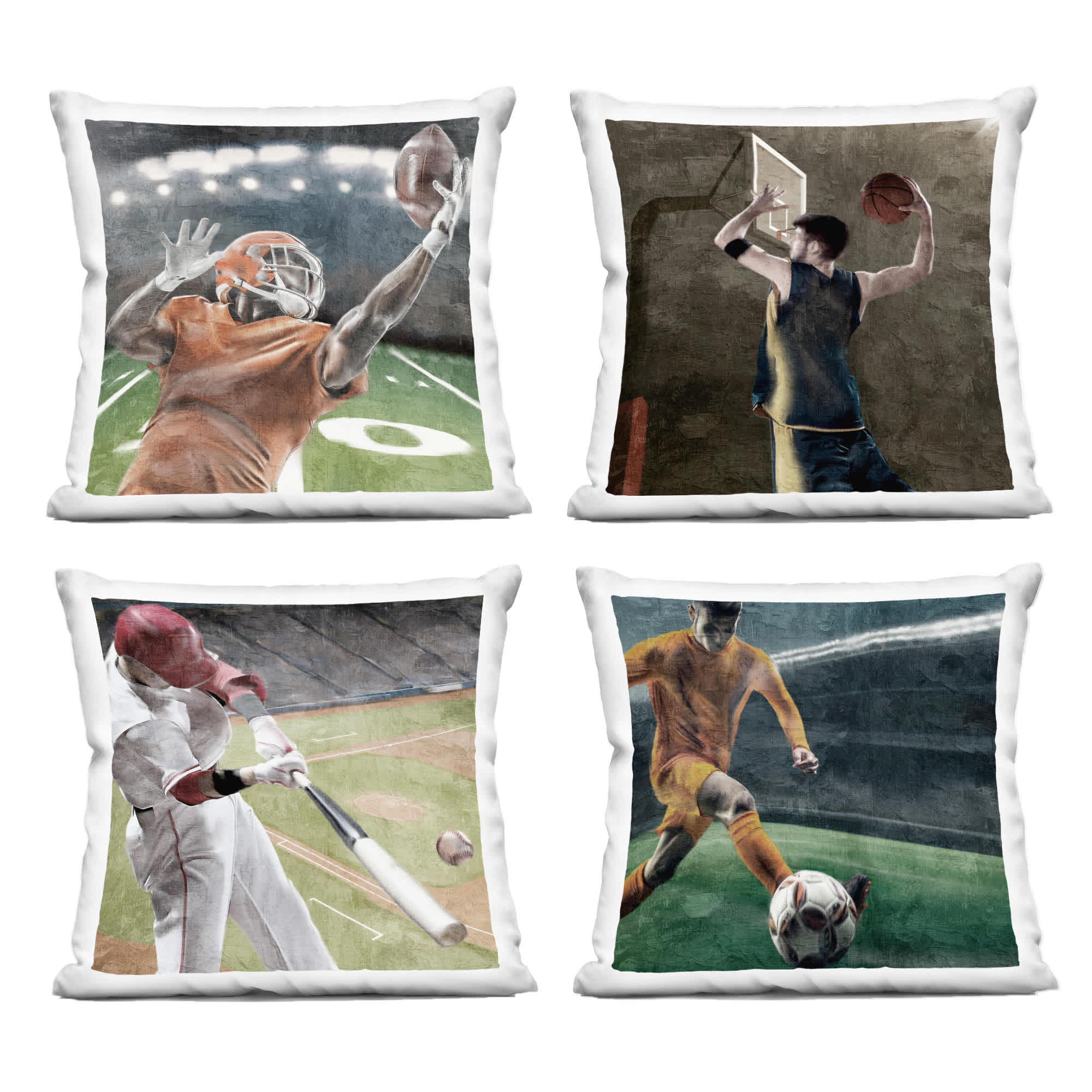 Stupell Industries 199652545943 Sports Balls In Action 4 Piece Decorative Printed Throw Pillow Set design by Kim Allen 18 x 7 x 18