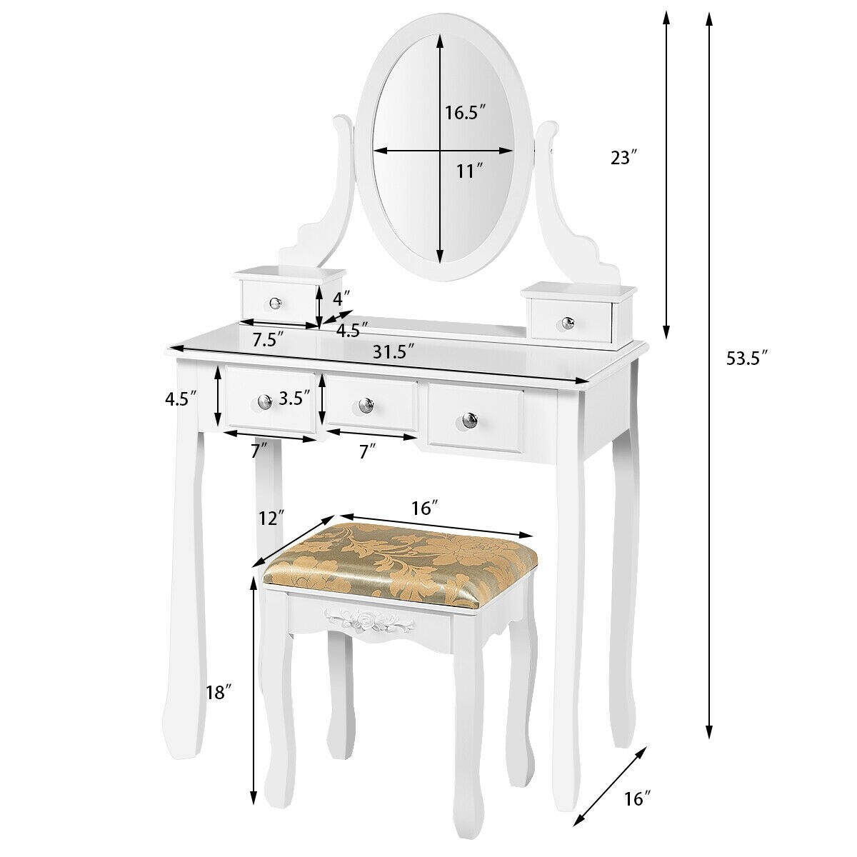 CASAINC WF-HYSN-66129WH Bedroom-Vanities - View #4