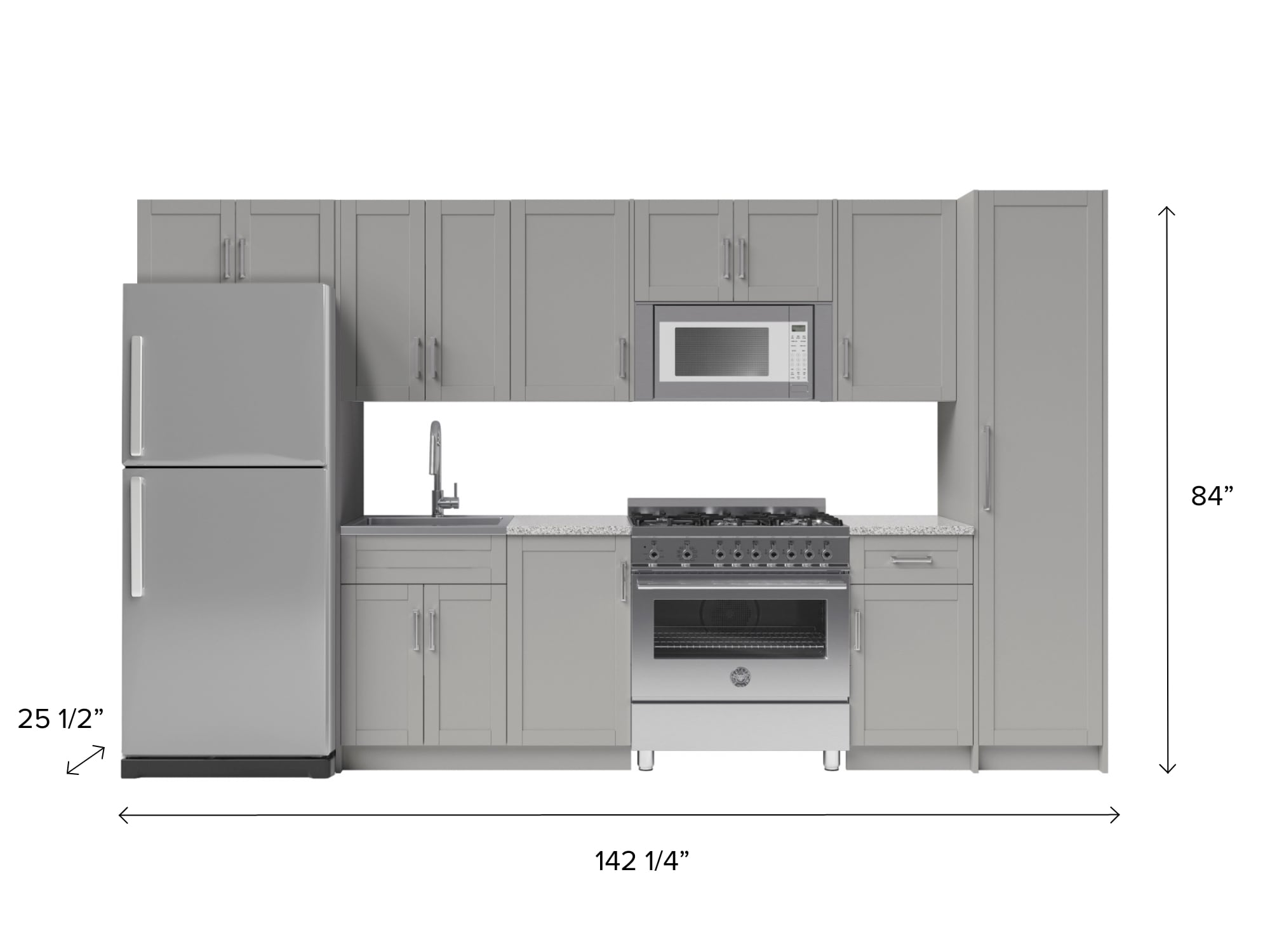 NewAge Home 14-Piece Kitchen Cabinet Set with Granite Countertops and Sink