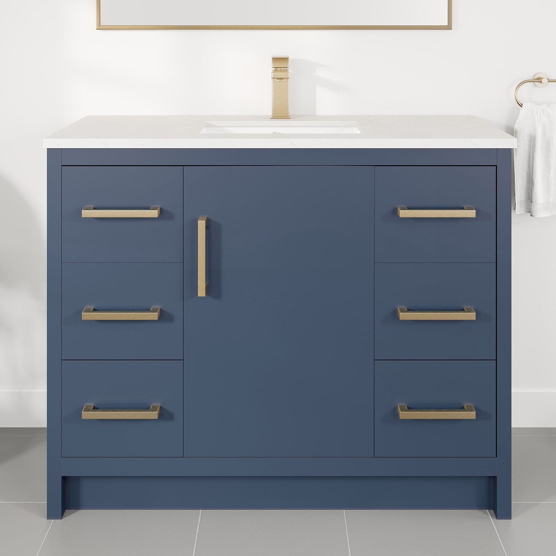 Eviva EVVN812-42X18DB Curio 42-in Dark Blue Undermount Single Sink Bathroom Vanity with White Quartz Top