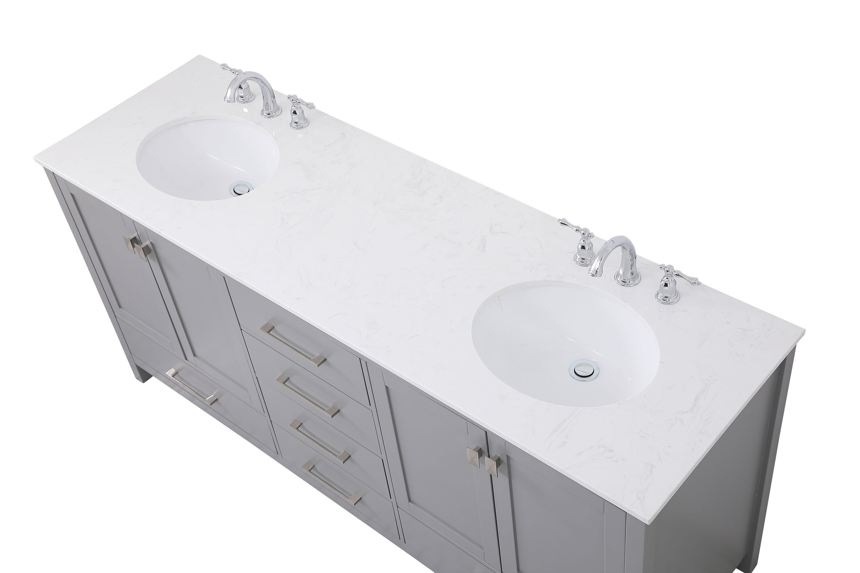 Gray 72" Solid Wood and Stone Double Bathroom Vanity