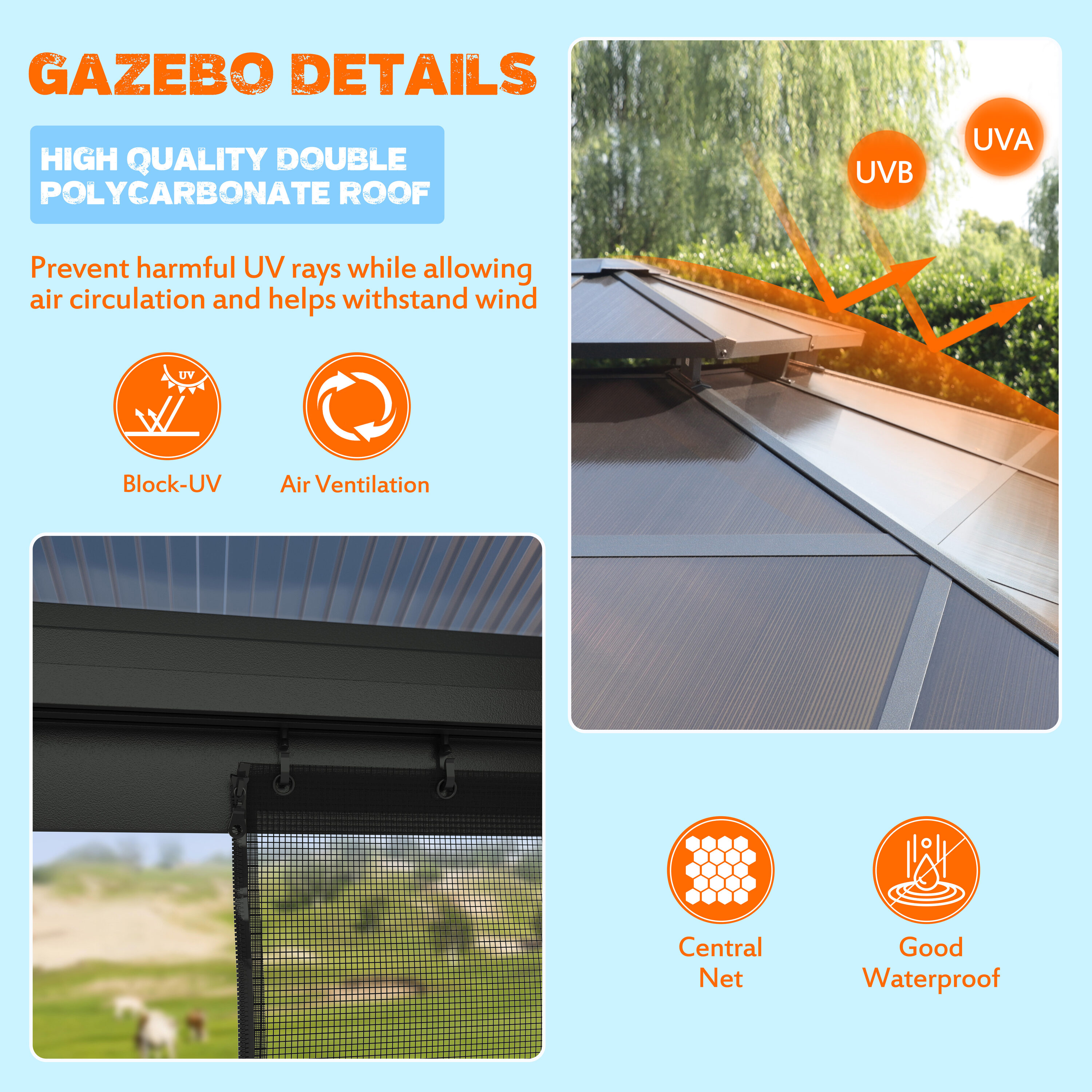VEIKOUS 12-ft x 12-ft Hardtop Gazebo Square Gray Metal