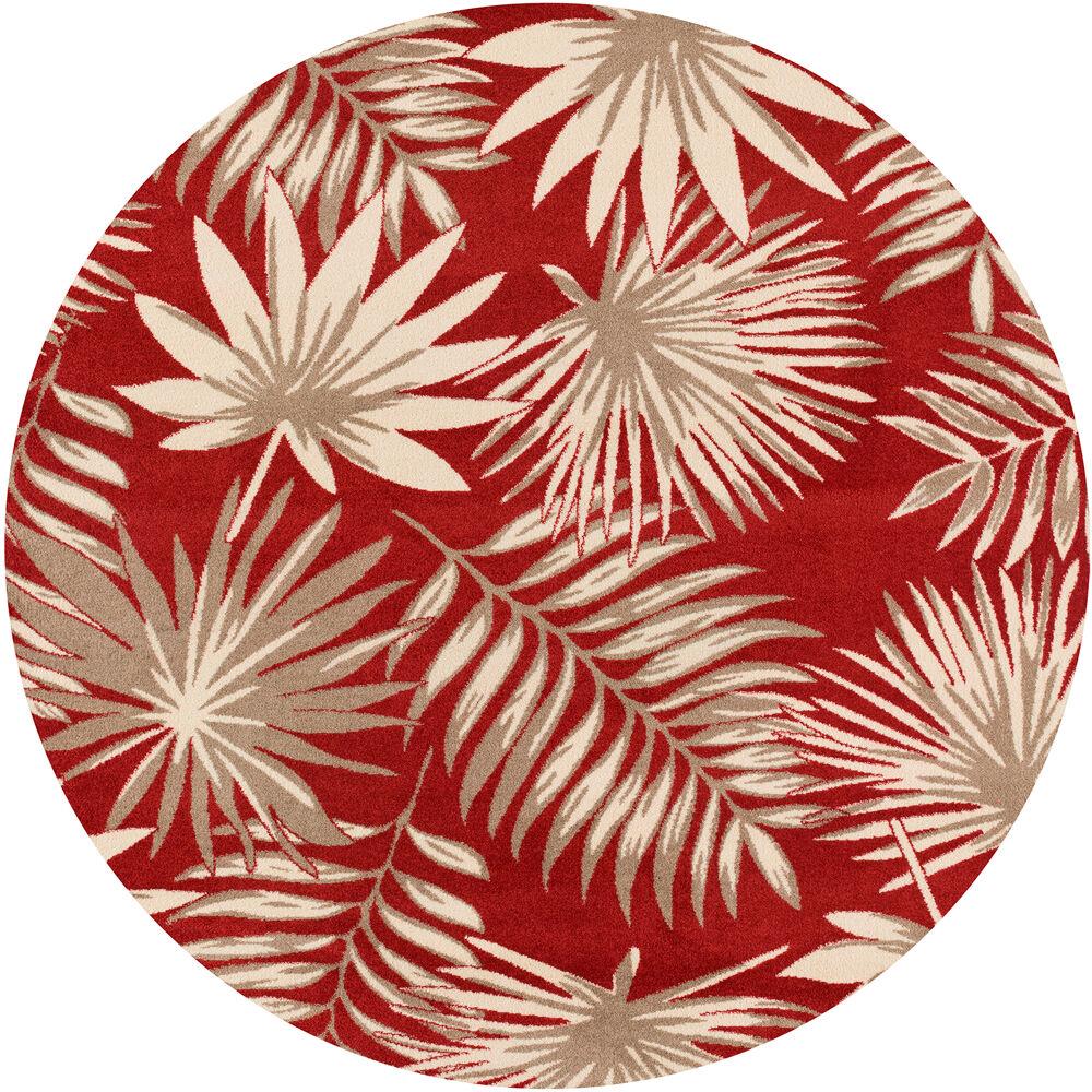Hanover HANRG79RDPLM-RED Tropical Palm Leaf Red Round Indoor/Outdoor Abstract Tropical Area Rug
