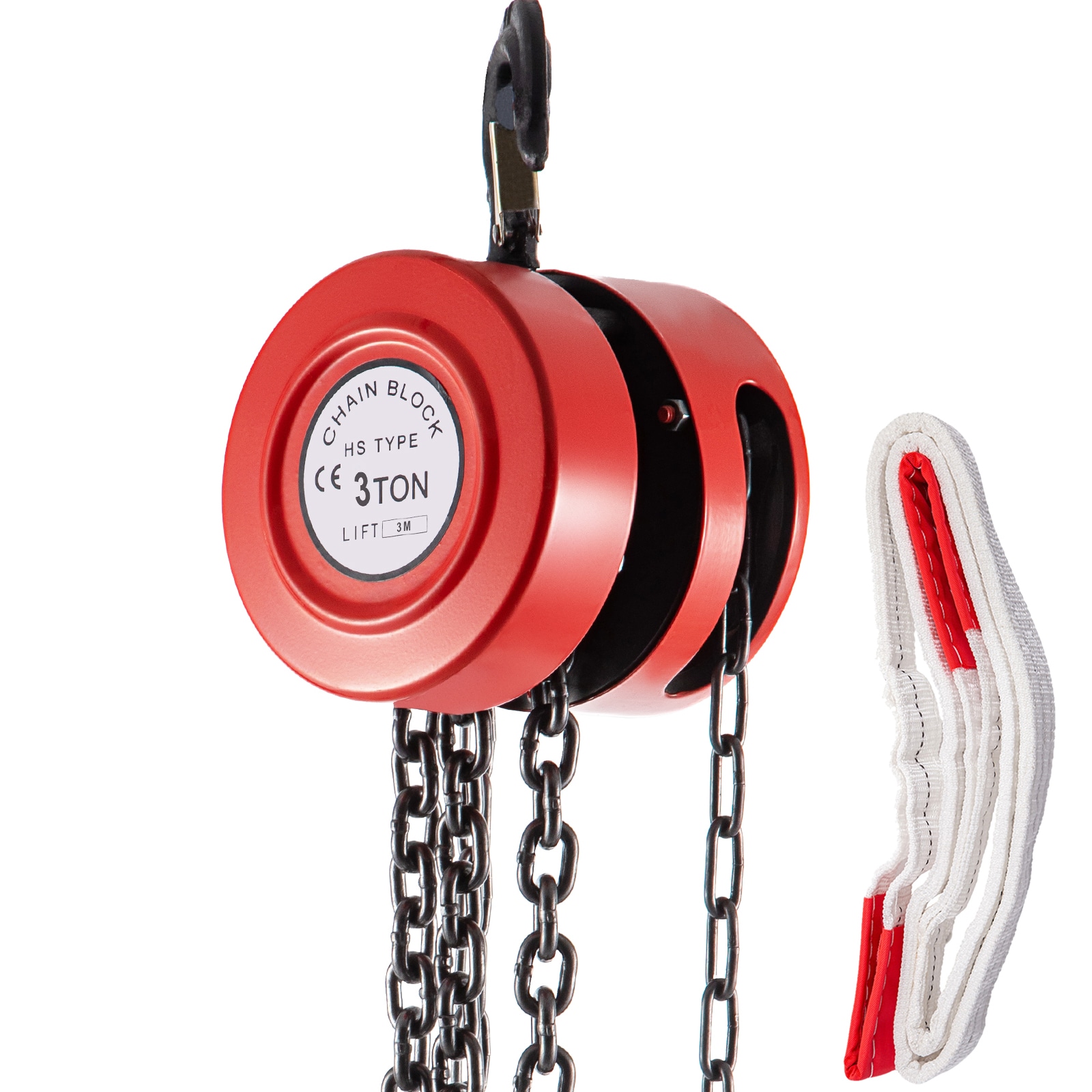 VEVOR SLHLHSYX3T3MFNB9TV0 Hand Chain Hoist, 6600 Lbs /3 Ton Capacity Chain Block, 10ft/3m Lift Manual Hand Chain Block, Manual Hoist with Industrial-grade Steel Construction For Lifting Good In Transport and Workshop, Red