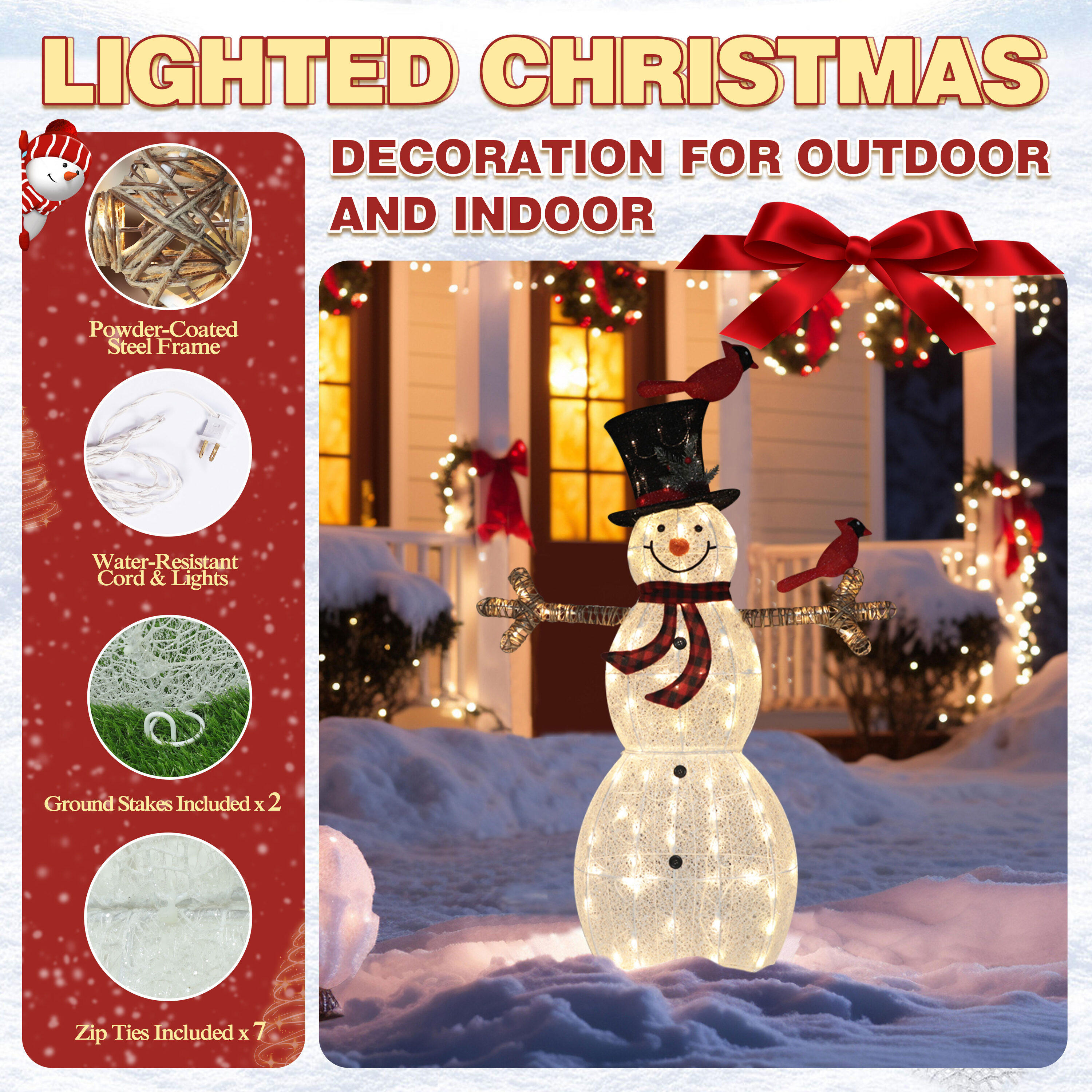 VEIKOUS 59.2-in Snowman Free Standing Decoration with Clear LED 