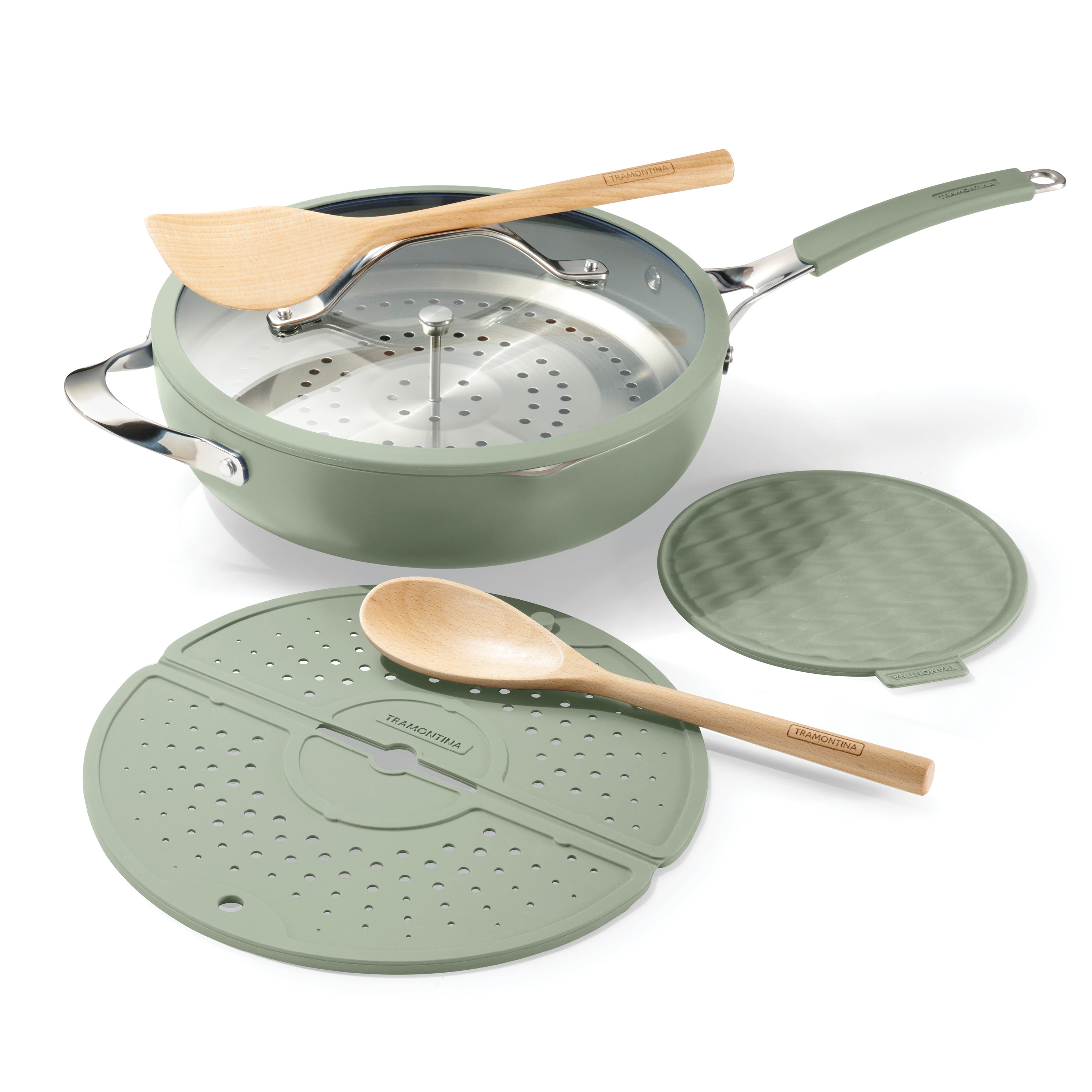 Tramontina Vue All-in-One Plus Pan Ceramic Nonstick 7 Piece Set Green