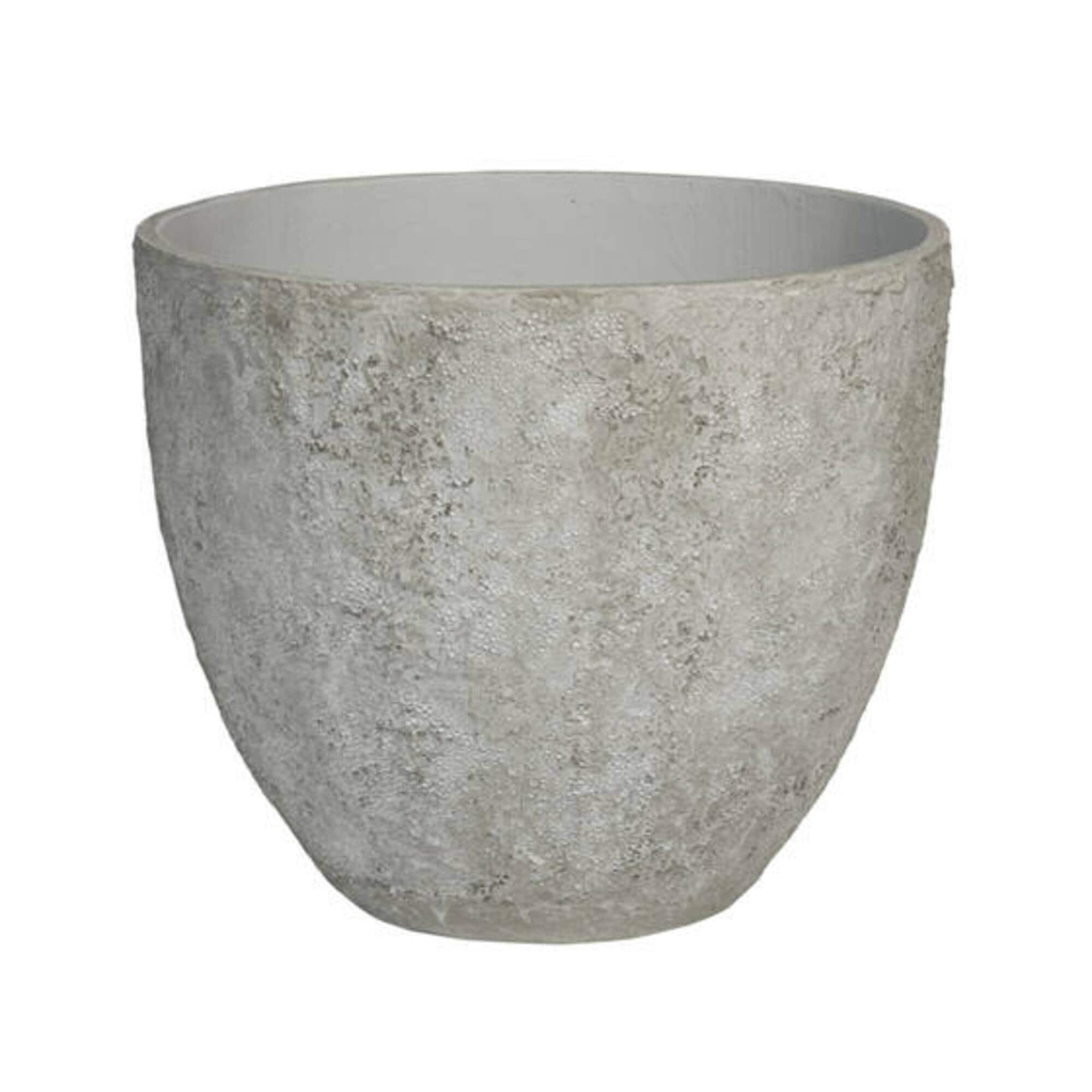 Pottery Pots R1159-44-18 Round 19.69-in W x 17.32-in H x White Stone Indoor/Outdoor Planter