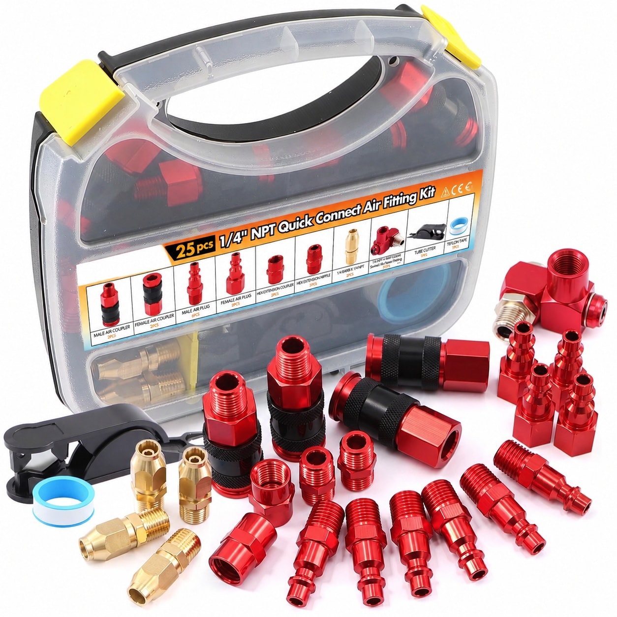 AKSCYZM 25PCS Universal 1/4 NPT Air Hose Fittings Coupler Kit Red ...