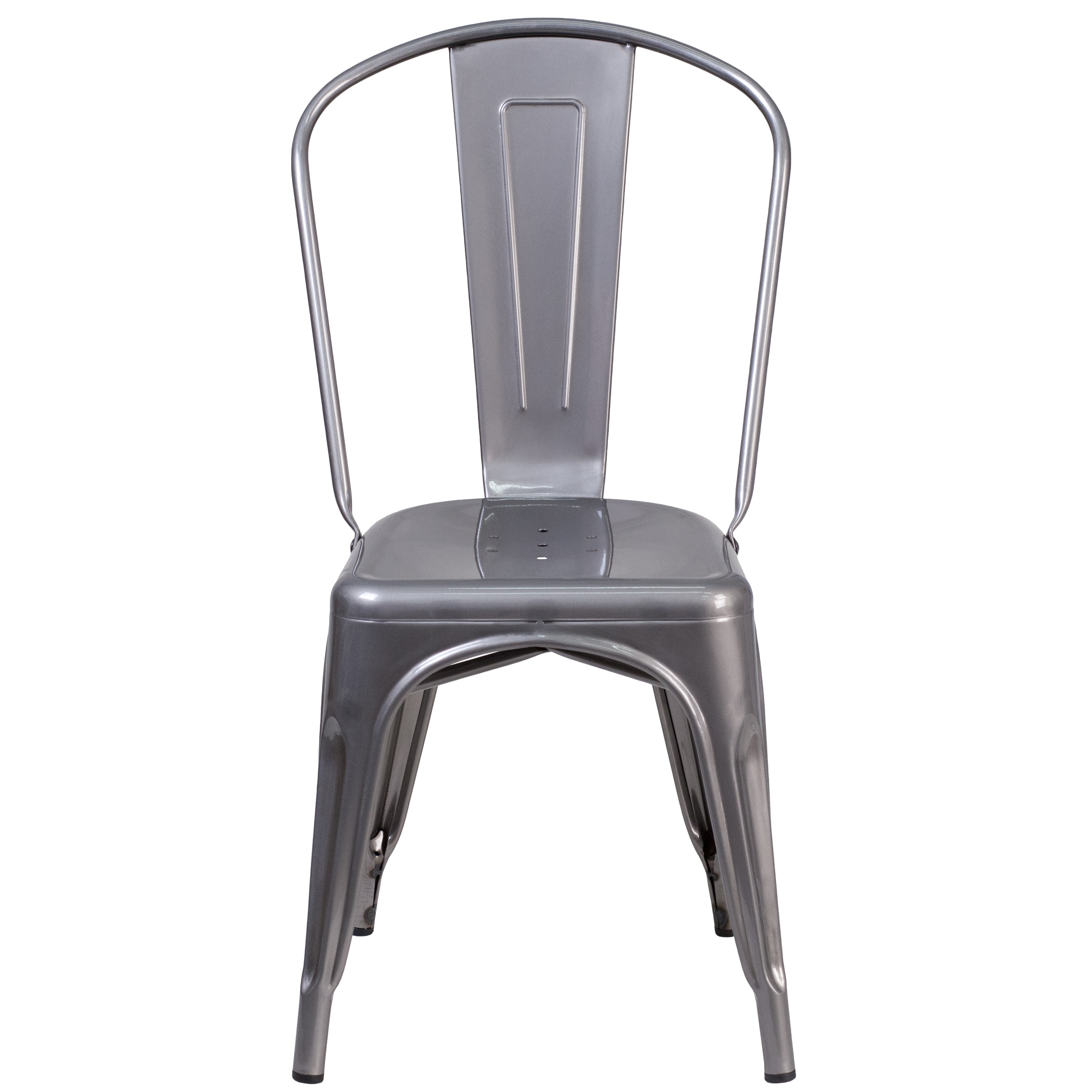 Silver Metal Armless Stackable Dining Chair