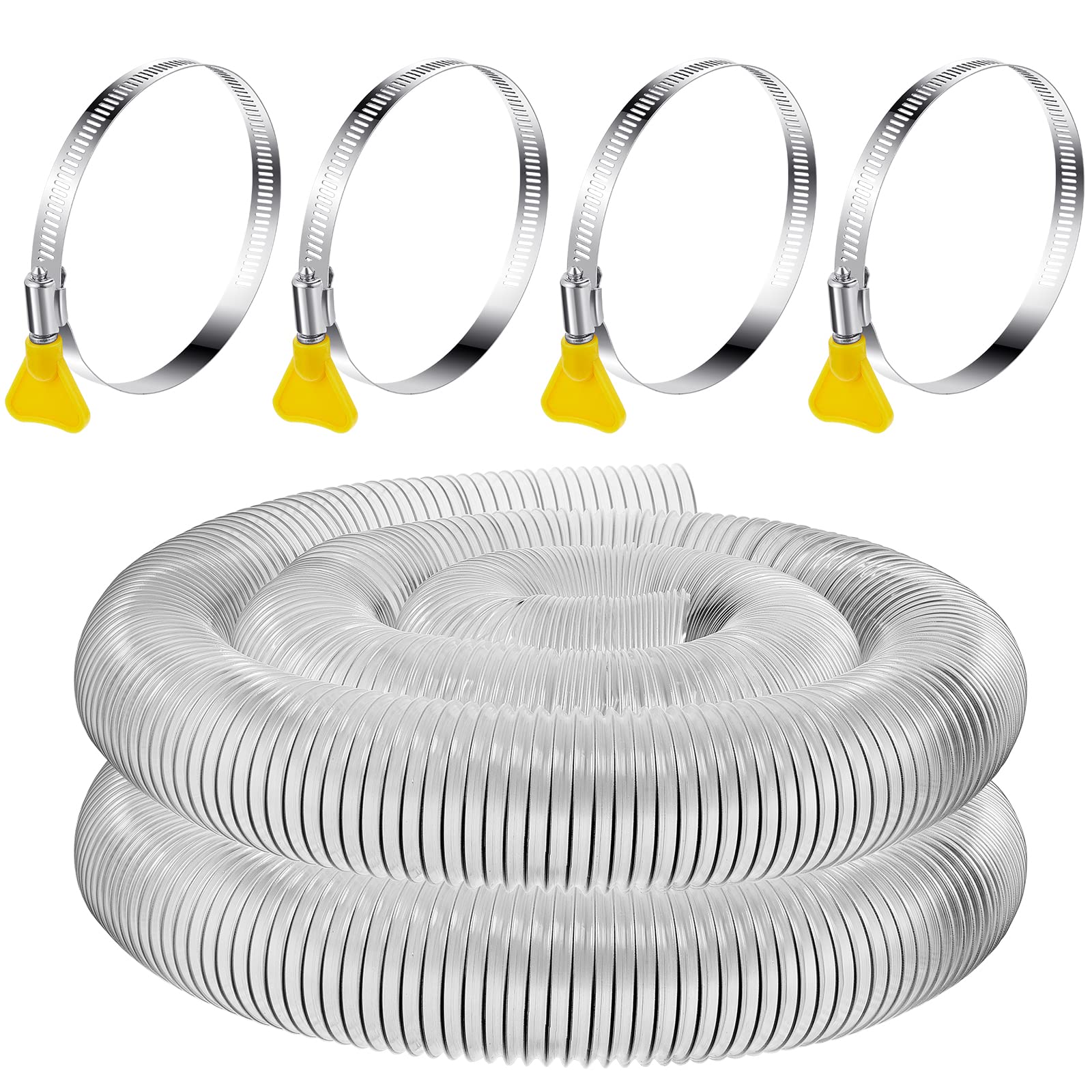 AKSCYZM  4 Inch 10 ft Heavy PVC Dust Collection Hose Flexible Clear PVC Fume Hose with Stainless Steel Wire Coil and Clamp Puncture Resistant