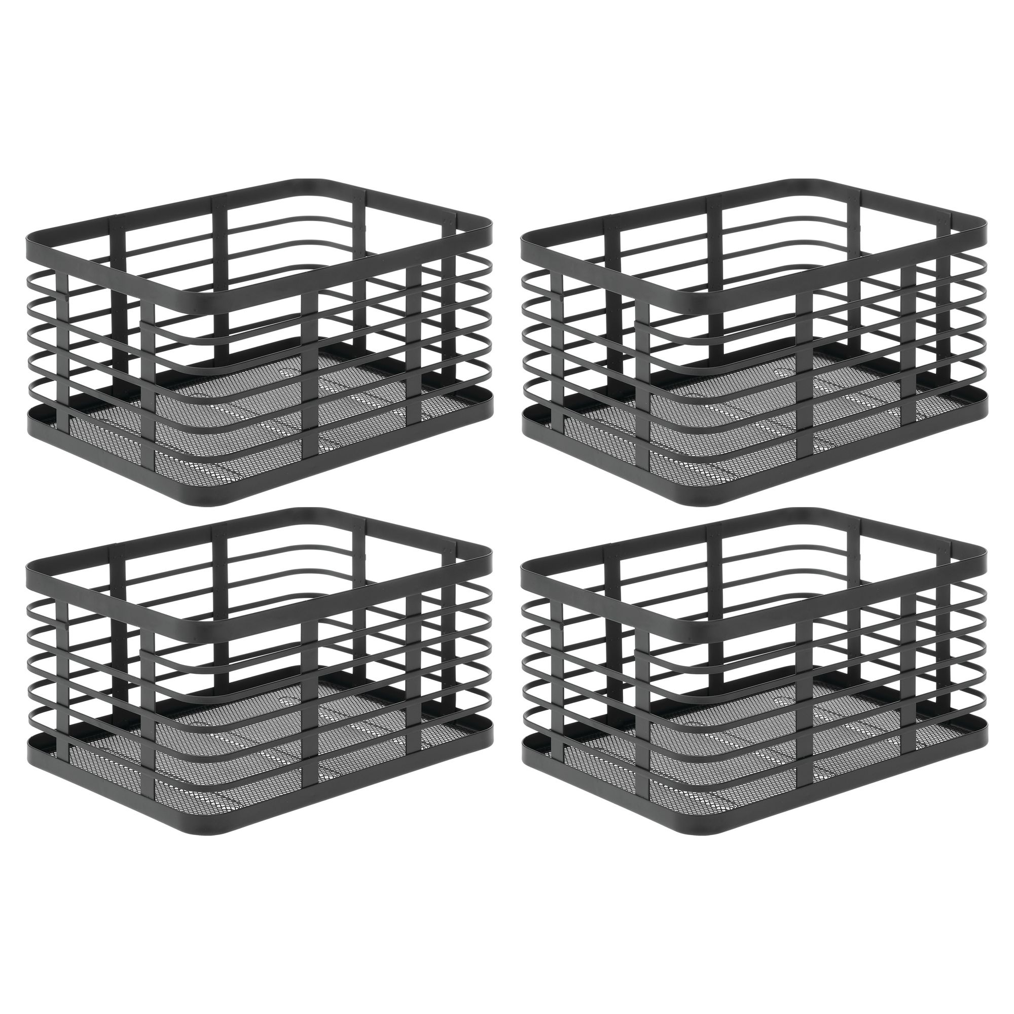 mDESIGN Metal Pantry Basket with Handles Pantry Storage Baskets for Fruits and Vegetables - Set of 4 - Matte Black