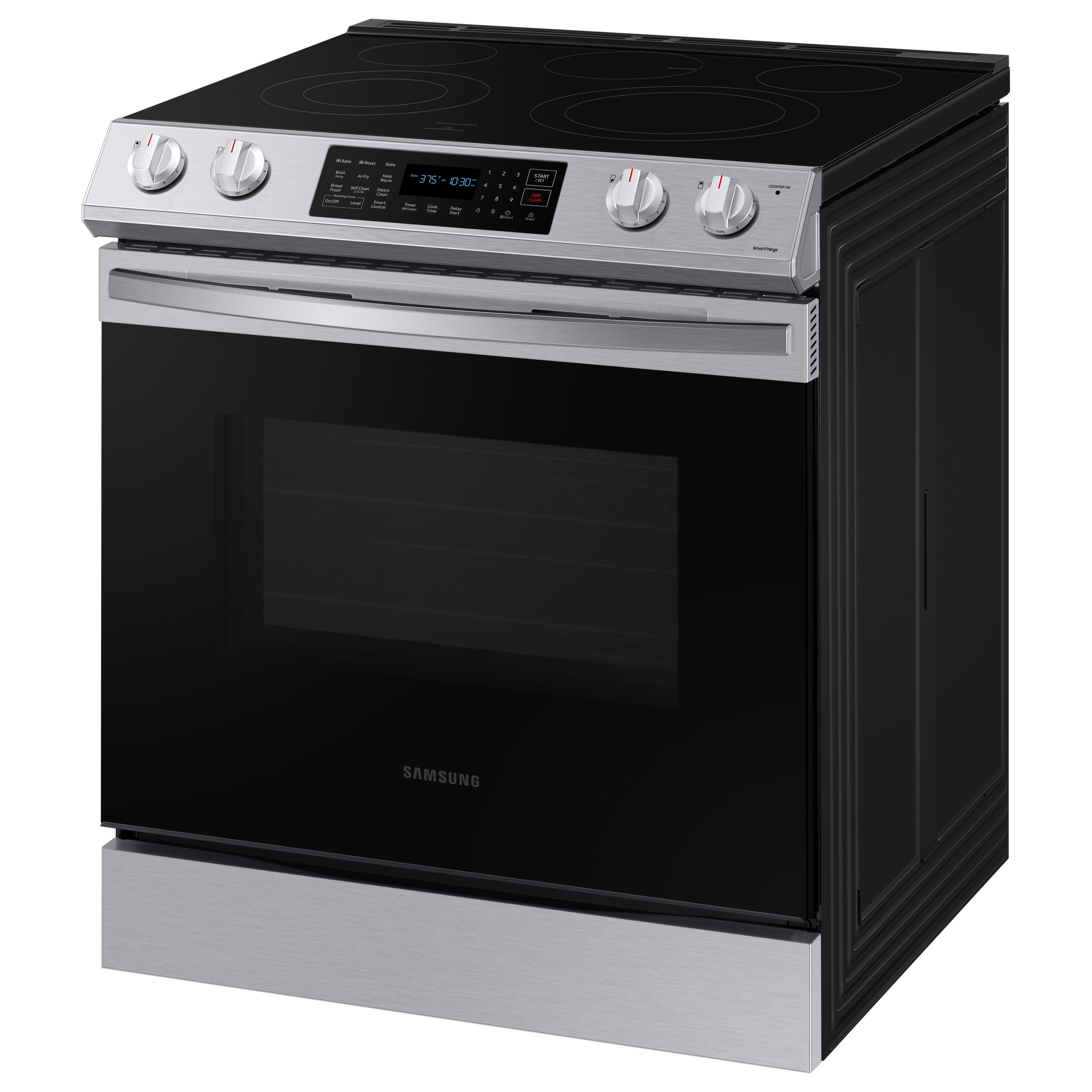 Samsung 30-in Glass Top 5 Burners 6.3-cu ft Self-Cleaning Air Fry Slide-in  Smart Electric Range (Fingerprint Resistant Stainless Steel) in the Single  Oven Electric Ranges department at