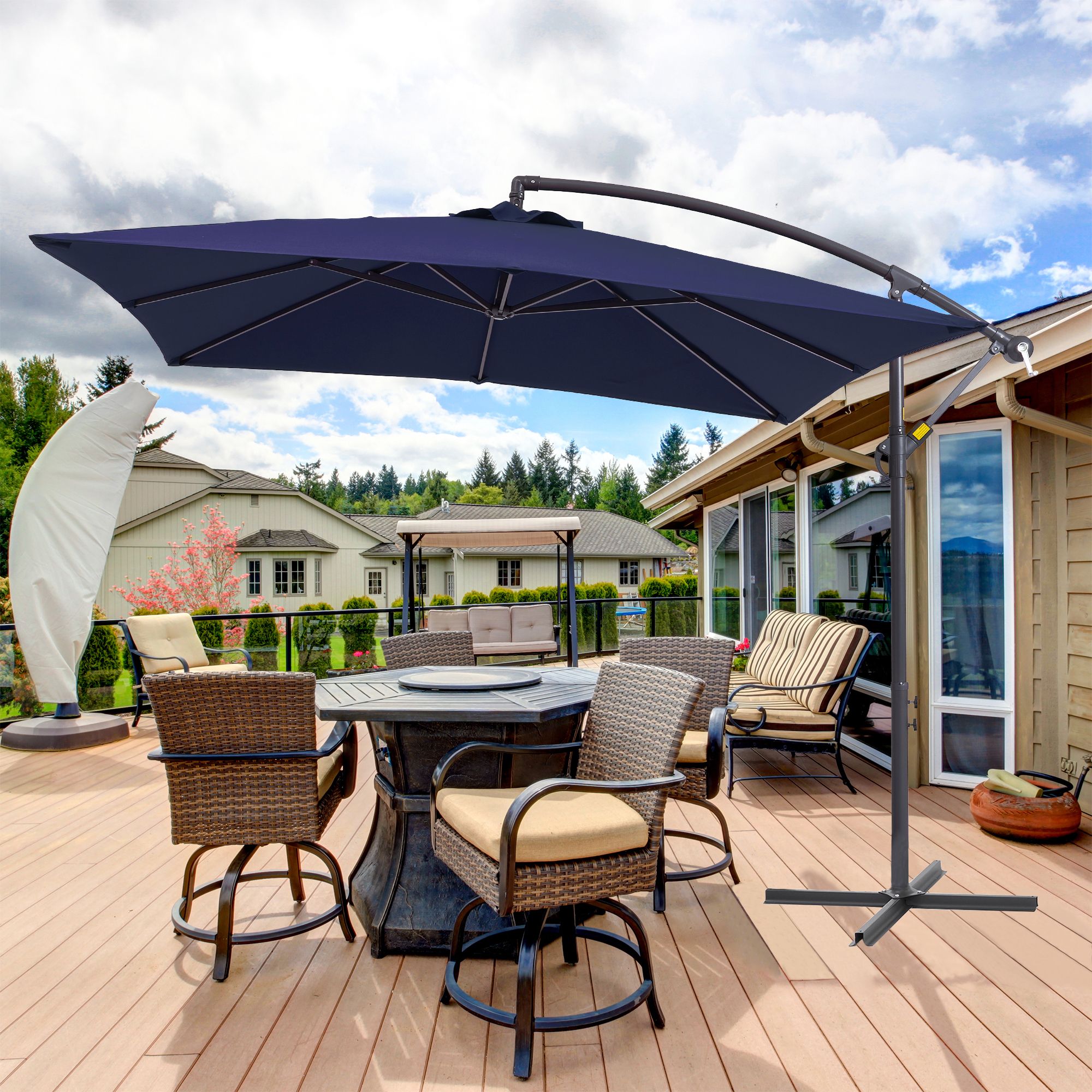ACEGOSES LW-82NY 8.2-ft Steel Blue No-tilt Offset Patio Umbrella