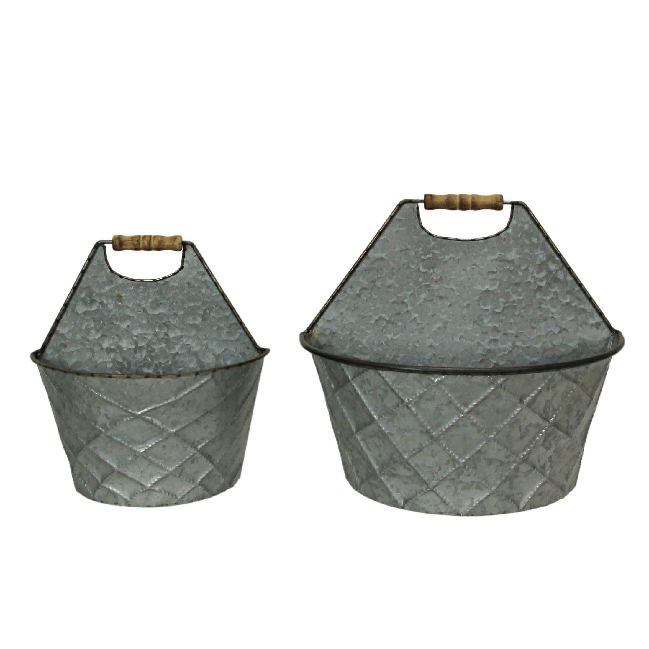 Special T Imports STI-T23509 Large and Small Galvanized Metal Rustic Wall Pocket Planters Hanging Decor Set - 2