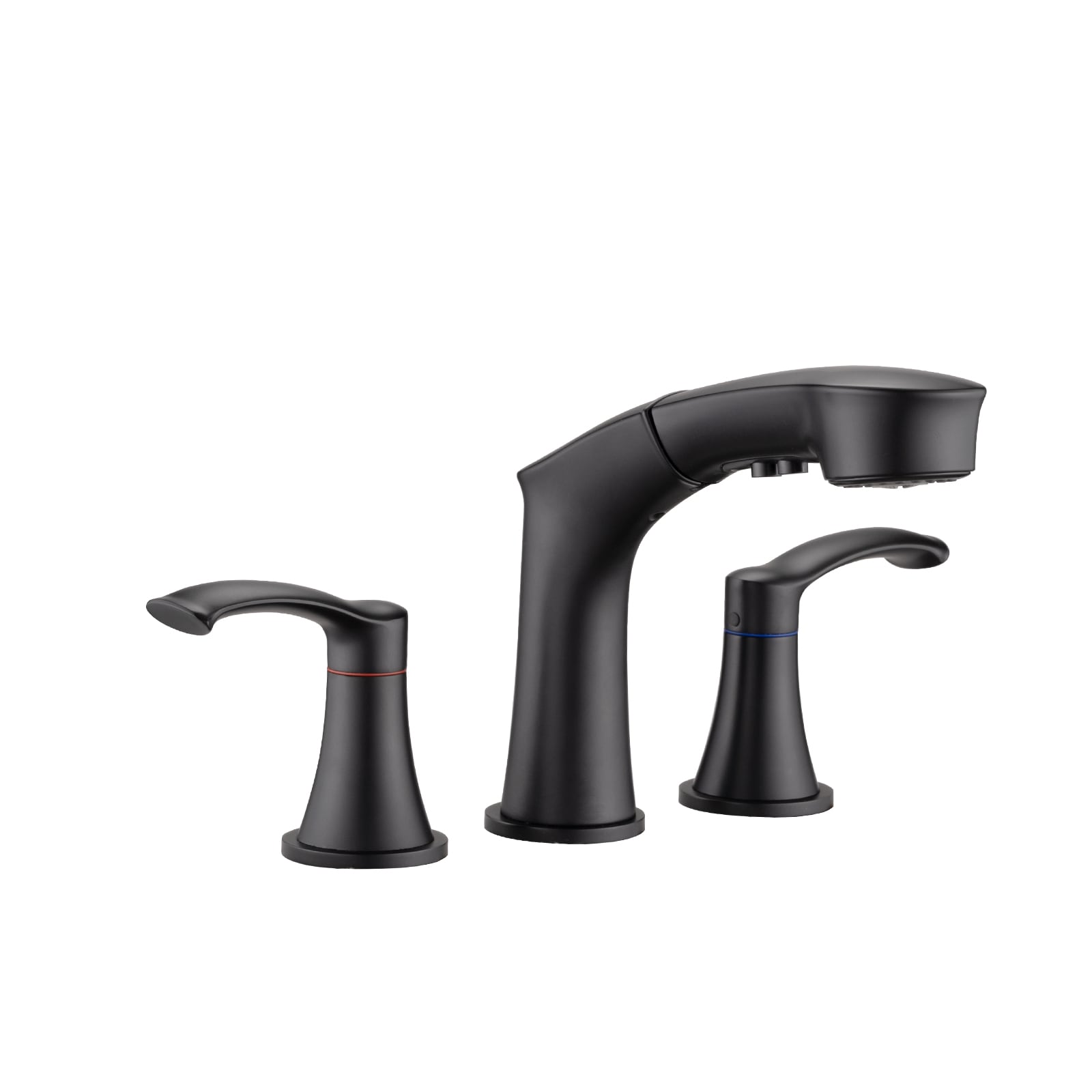 WELLFOR GIS1224P185045 Black Widespread 2-handle Mid-arc Commercial/Residential Handle Pull-down Bathroom Sink Faucet