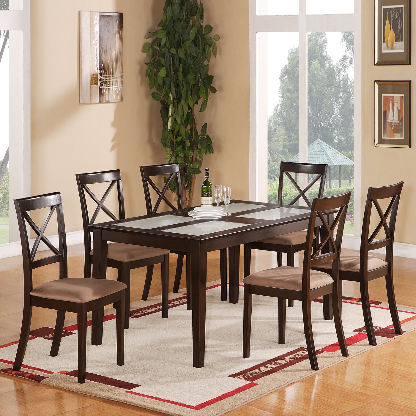 East West Furniture Cabos Cappuccino 7 Piece Dining Set With Dining   08128730 