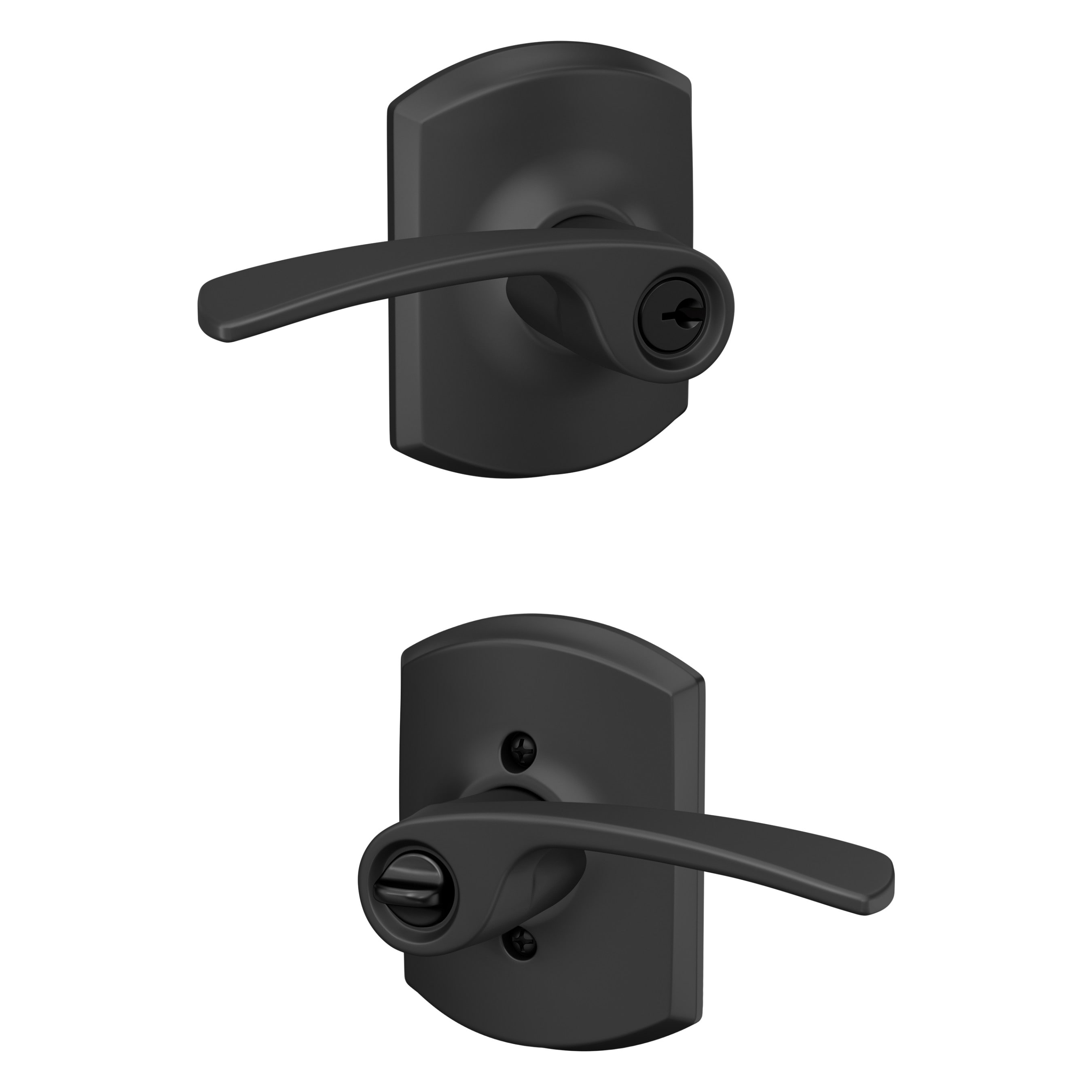 Schlage F51A G MER 622 GRW Merano with Greenwich trim Matte Black Universal Exterior Keyed entry Door Handle