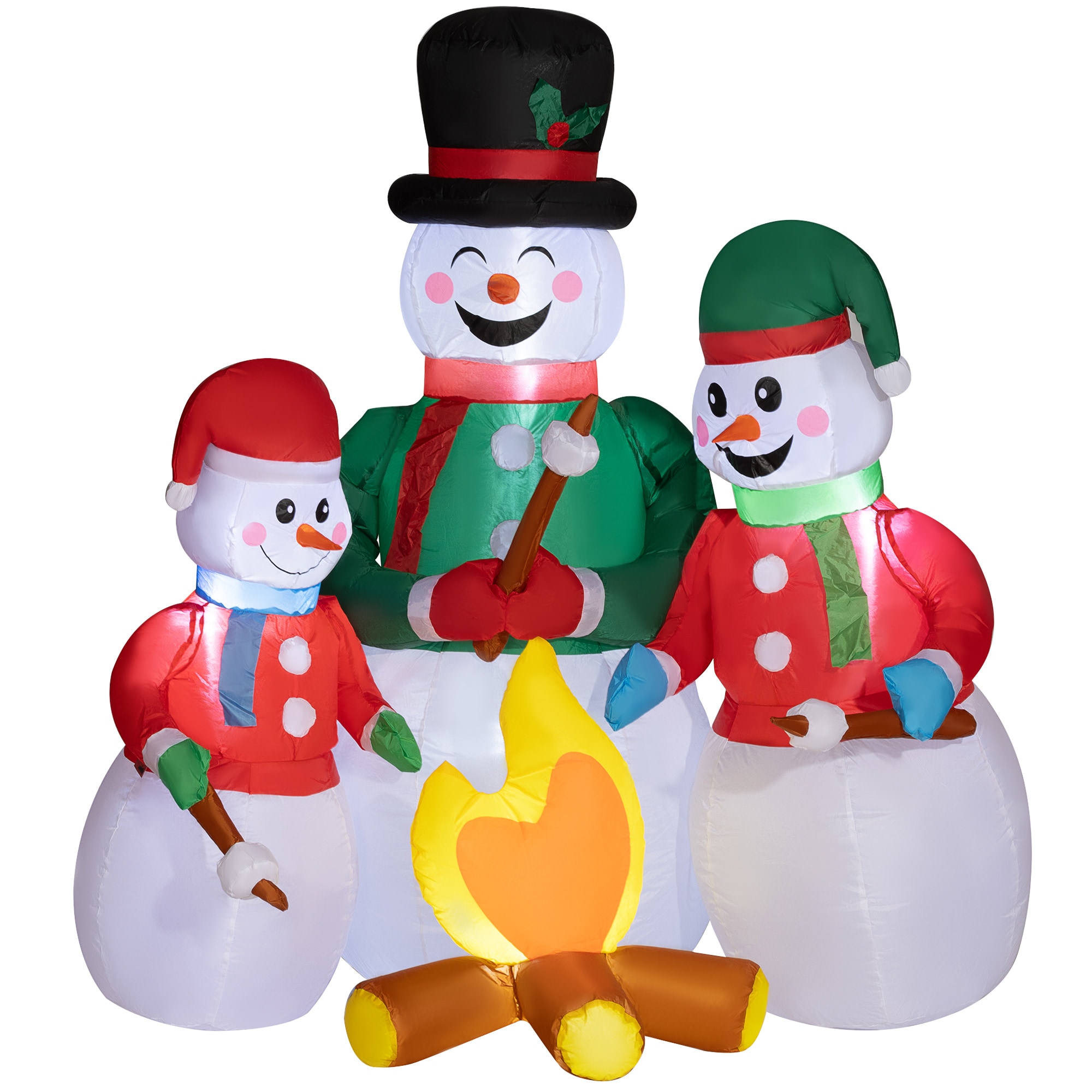 Outsunny 5ft Christmas Inflatable Snowman Family Campfire LED Decor