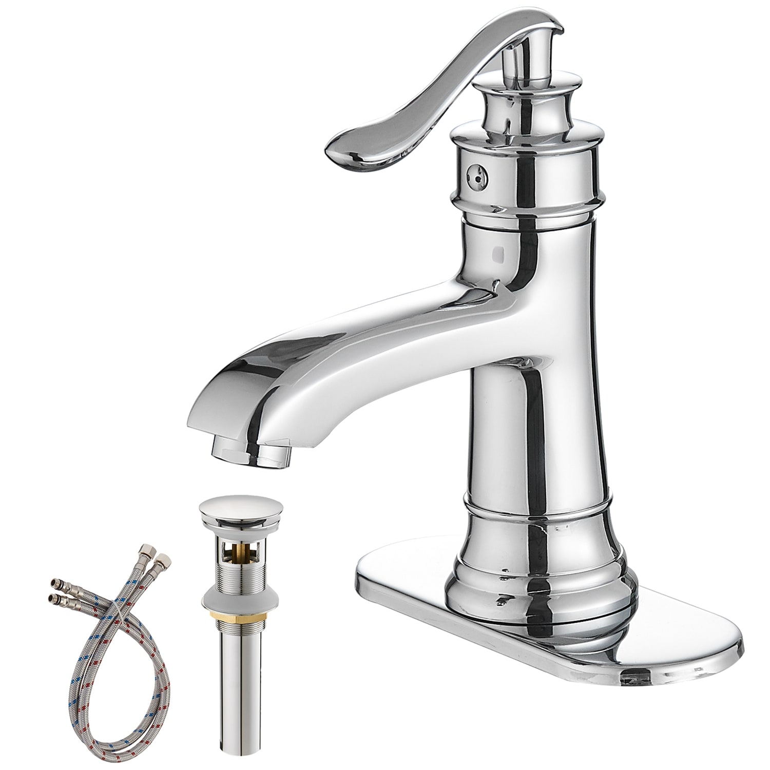 Polished Chrome Single Handle Low-Arc Bathroom Faucet with Drain