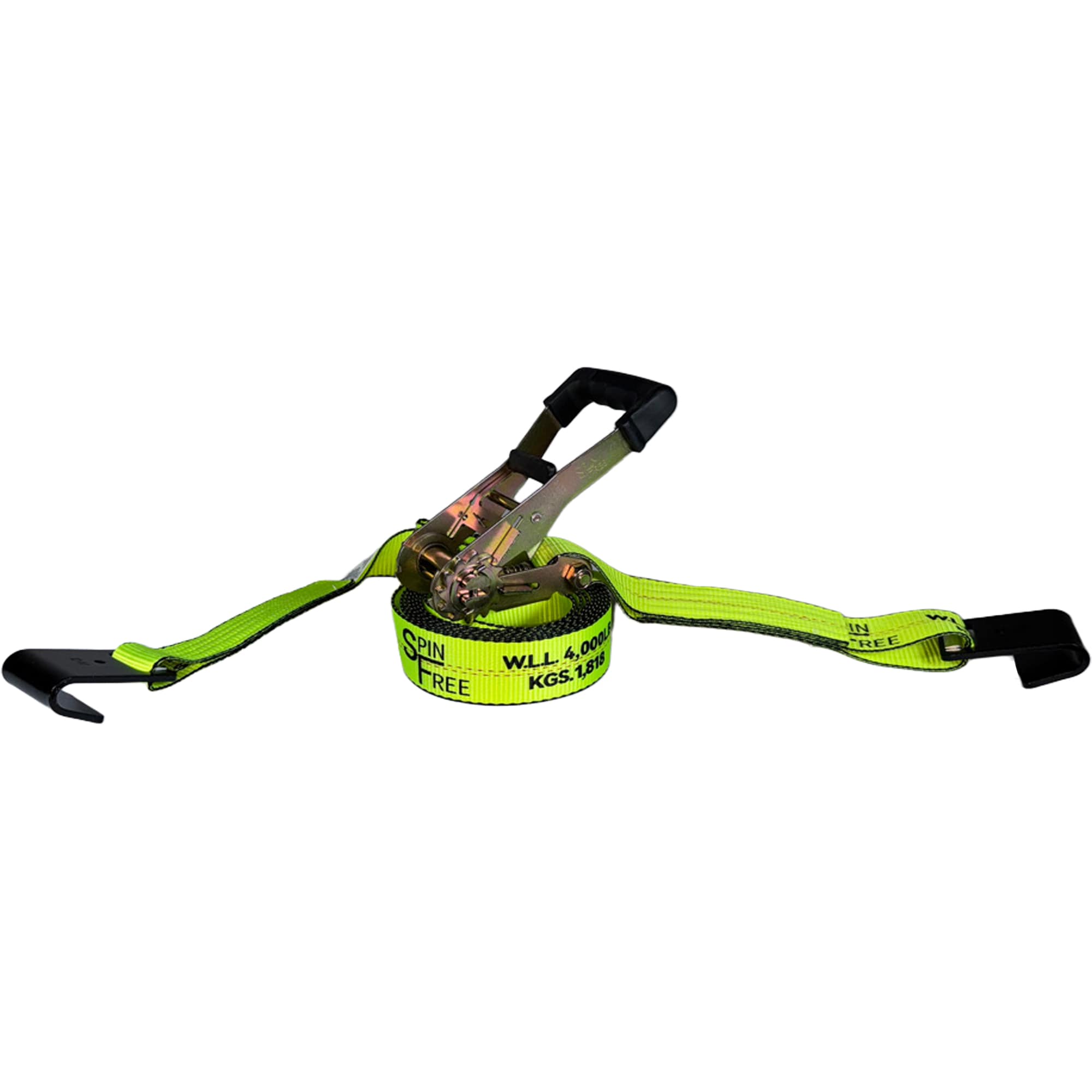 The Ratchet Depot SF-RGH5016FH-1PK 2-in x 16-ft Spin Free Ratchet Strap 12,000-lb Break Strength High Visibility