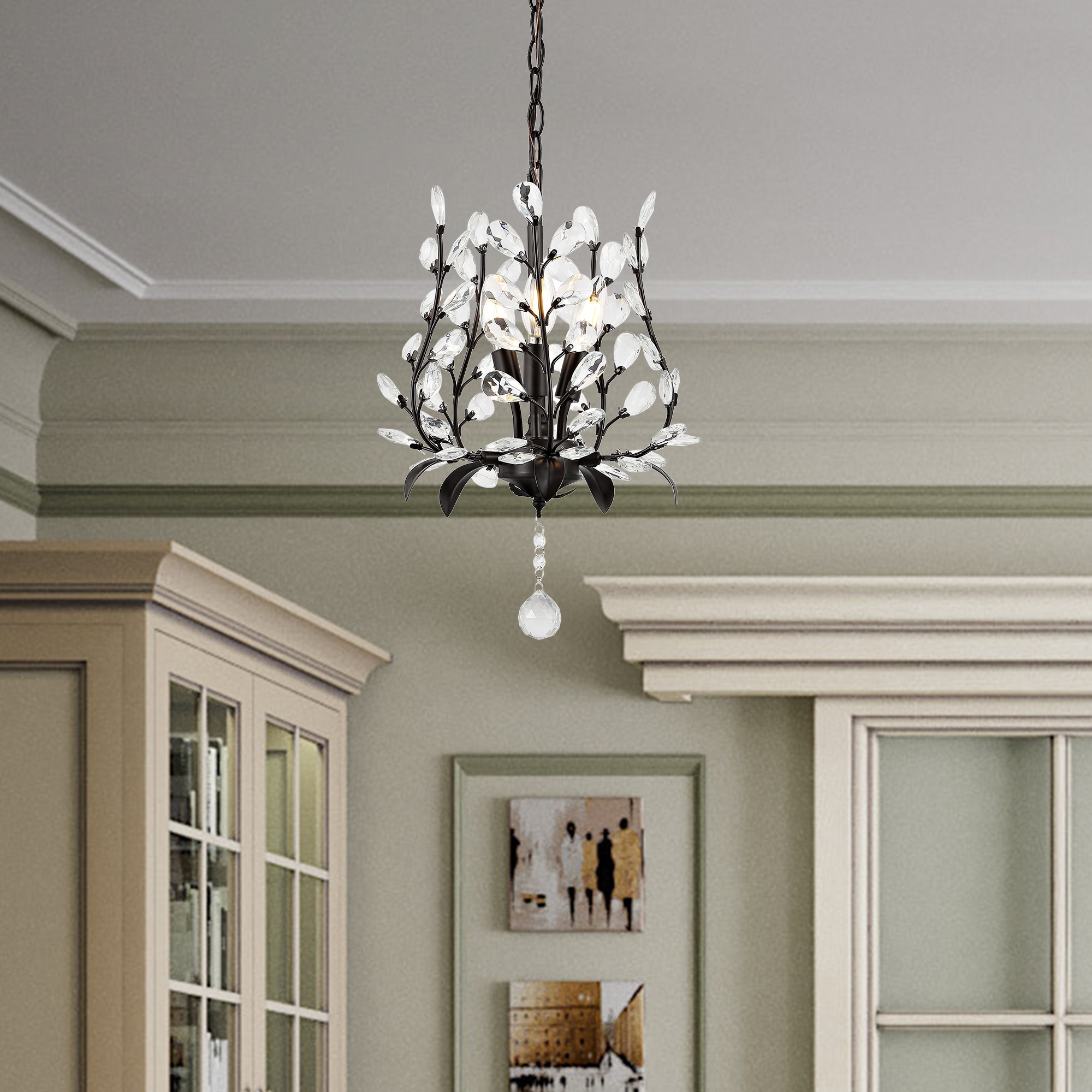 Adoria 12" Oil-Rubbed Bronze Bohemian LED Pendant with Crystal Accents