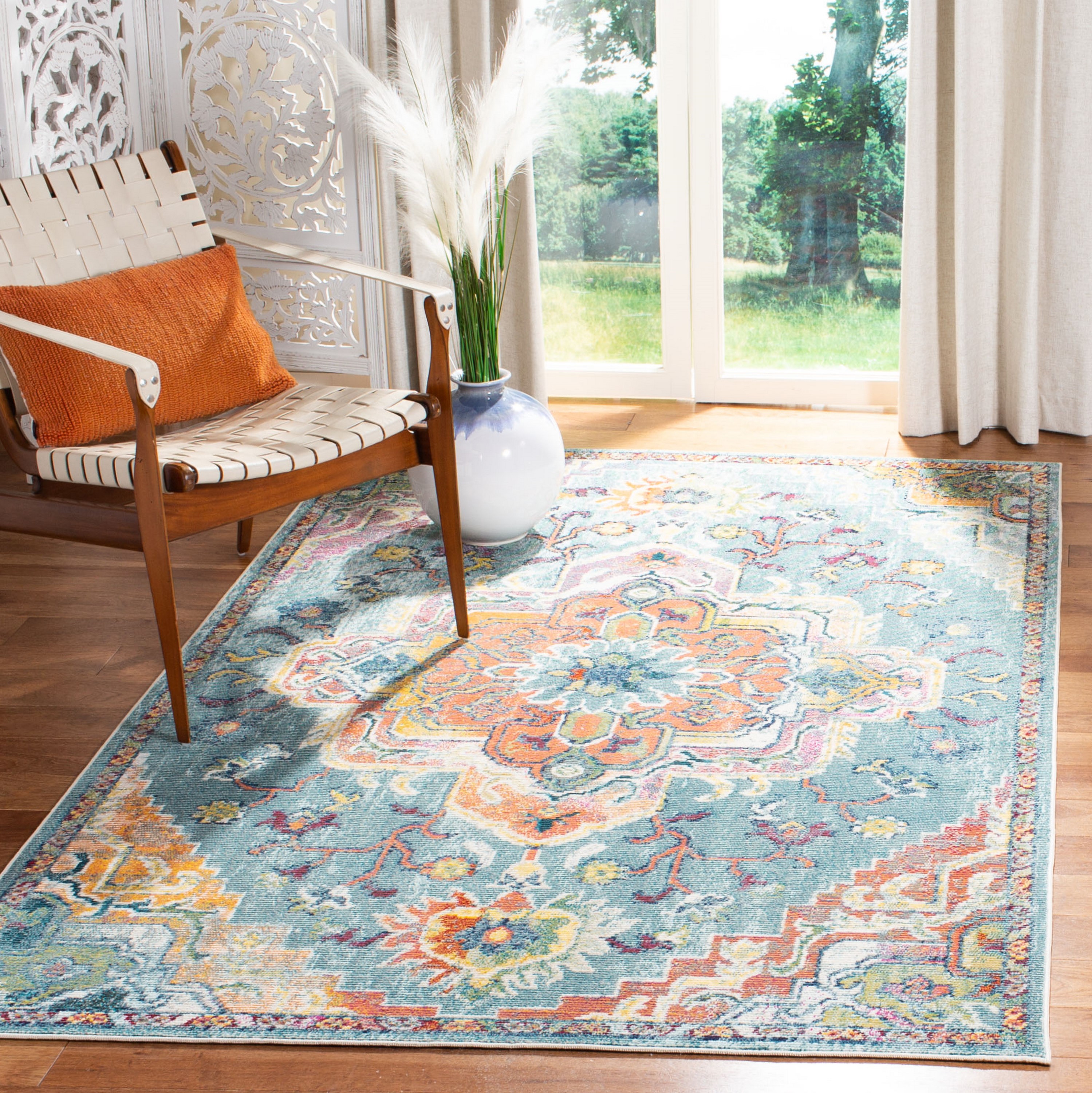 Safavieh CRS501J-4 Crystal Fable 4 x 6 (ft) Tufted Polypropylene Teal/Orange Rectangular Indoor Distressed/Overdyed Vintage Area rug