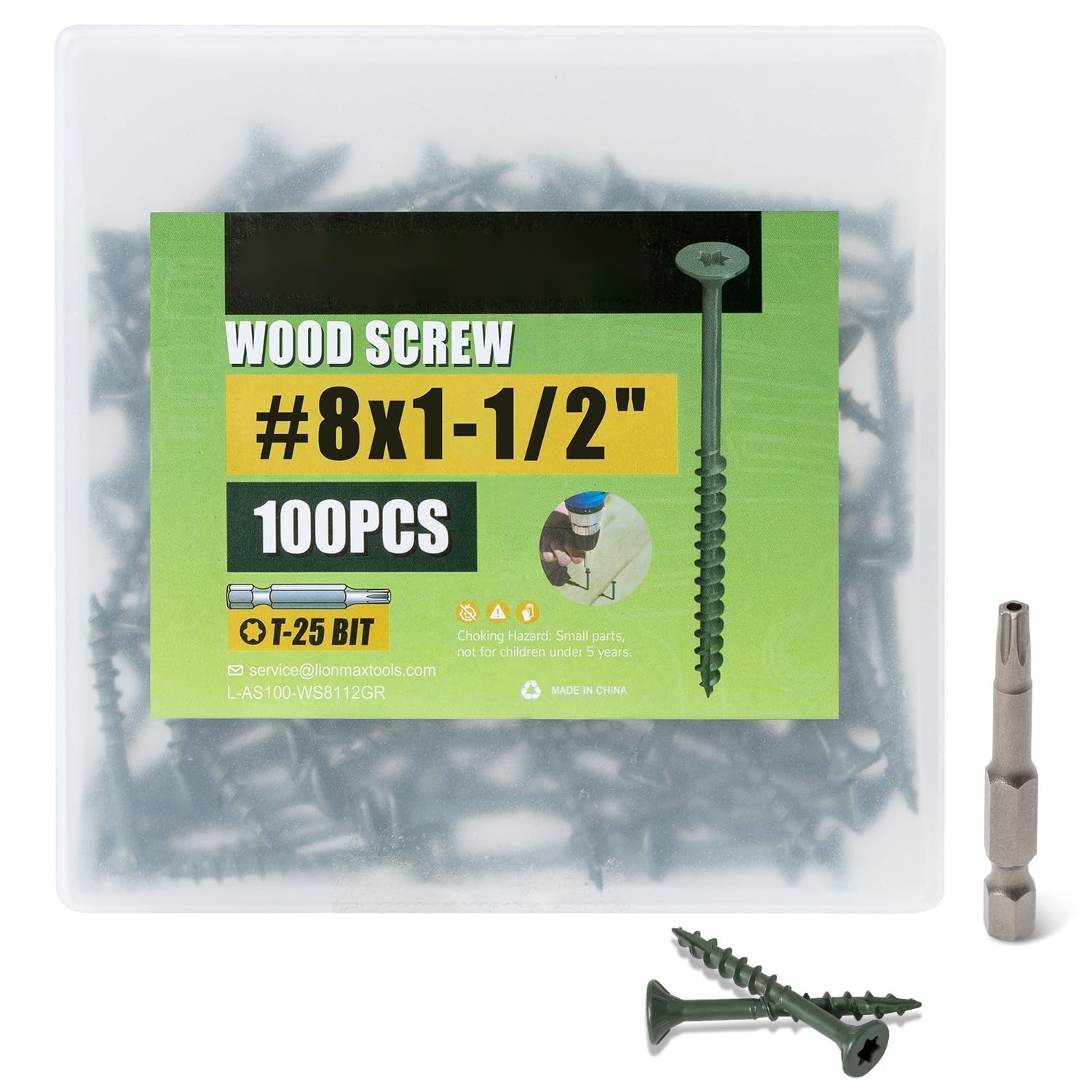 KIWDZFU  Deck Screws 1-1/2 Inch Green Coated Exterior Wood Screws Number 8 by 1-1/2 with Star Drive and T25 Bit Included 100 Pieces