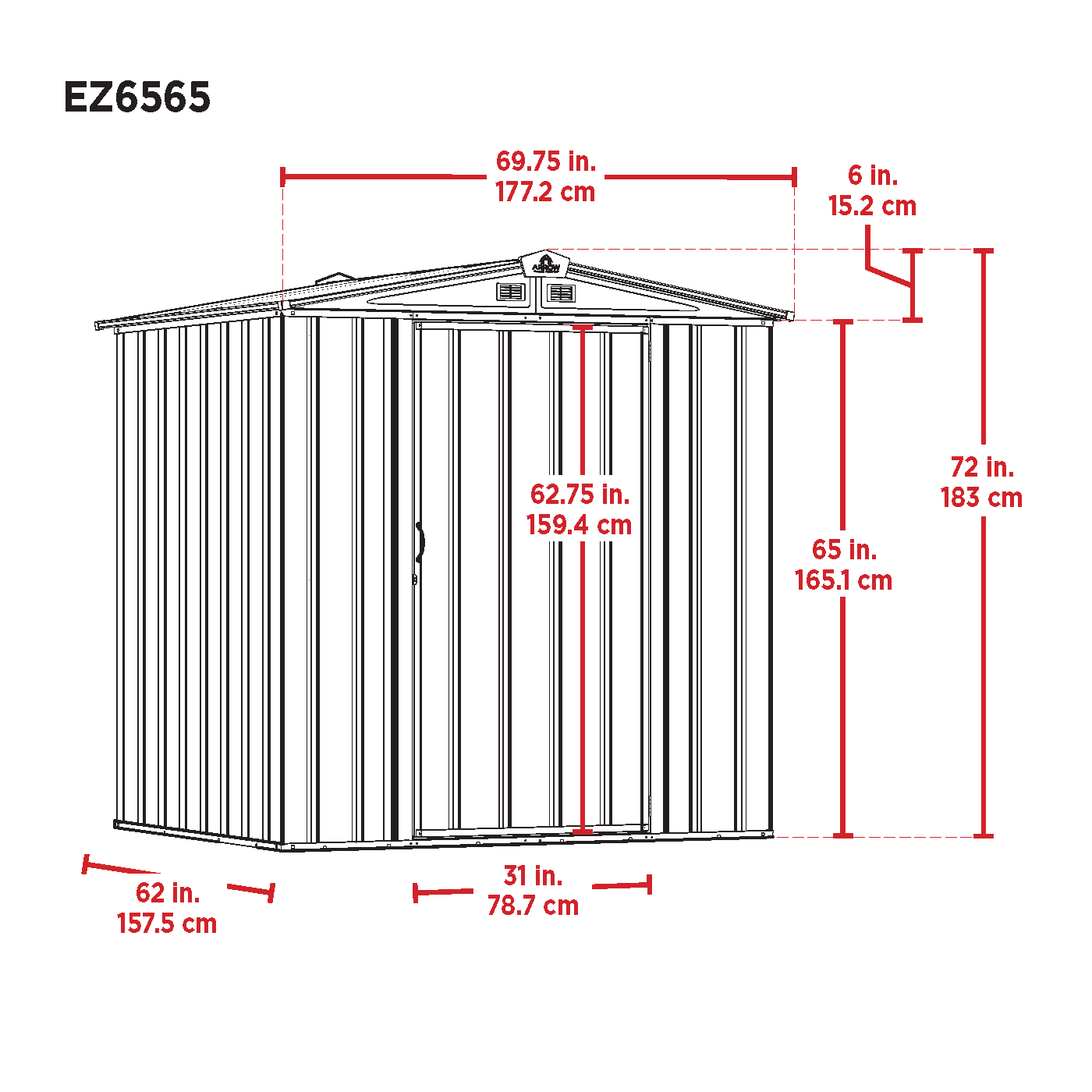 Arrow EZ6565LVCRCC Metal-Storage-Buildings-Sheds - View #3