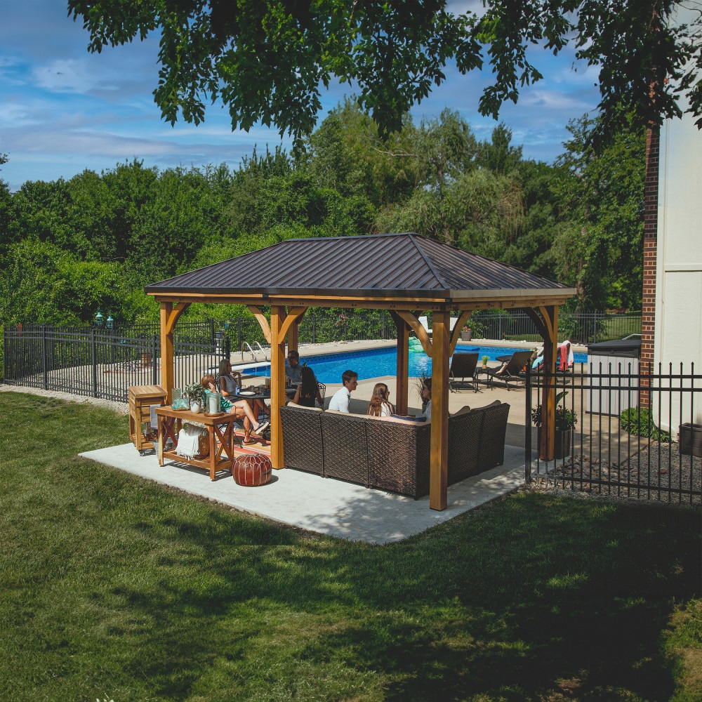 Barrington 20' x 12' Cedar Wood Gazebo with Steel Roof