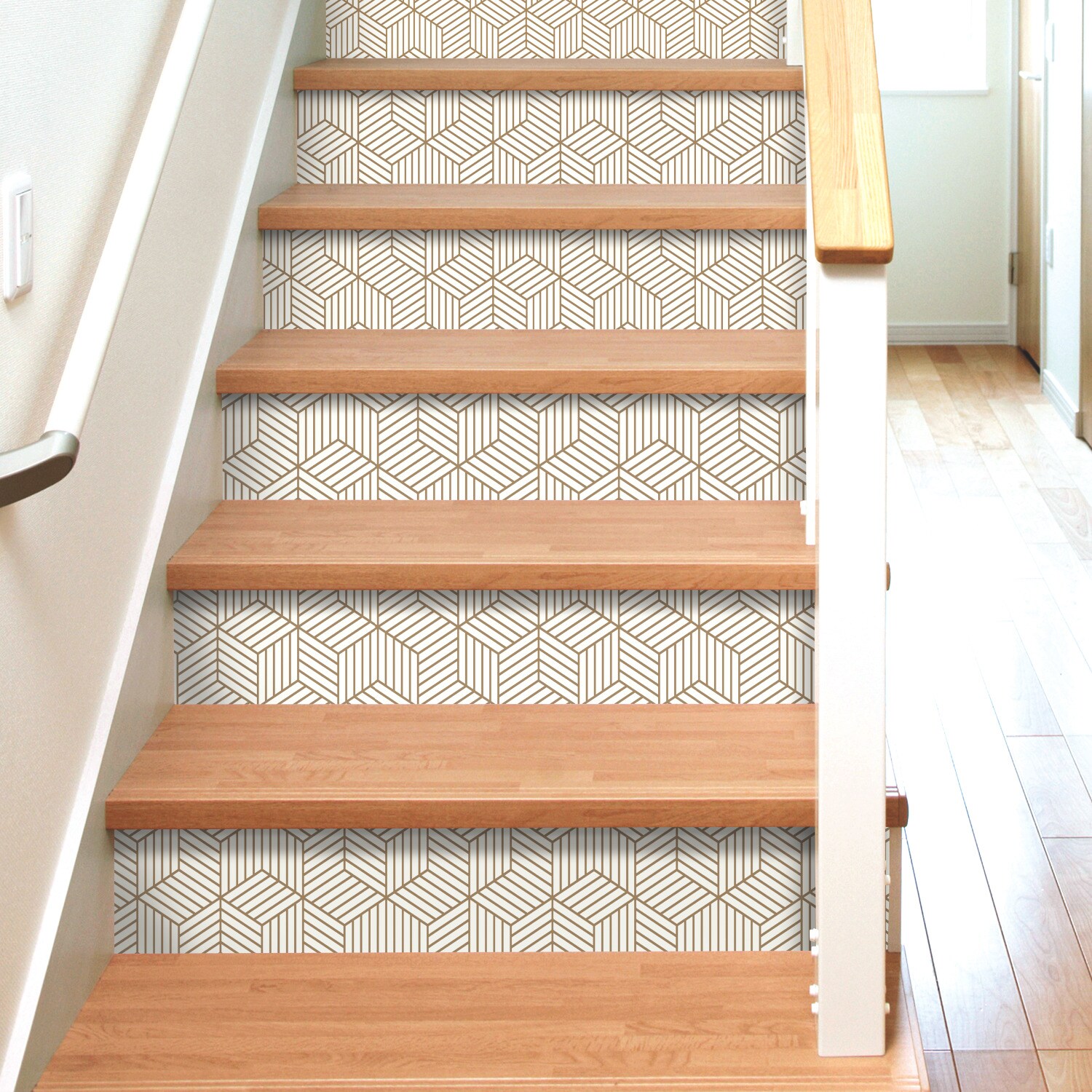 White and Gold Geometric Vinyl Peel and Stick Wallpaper Roll