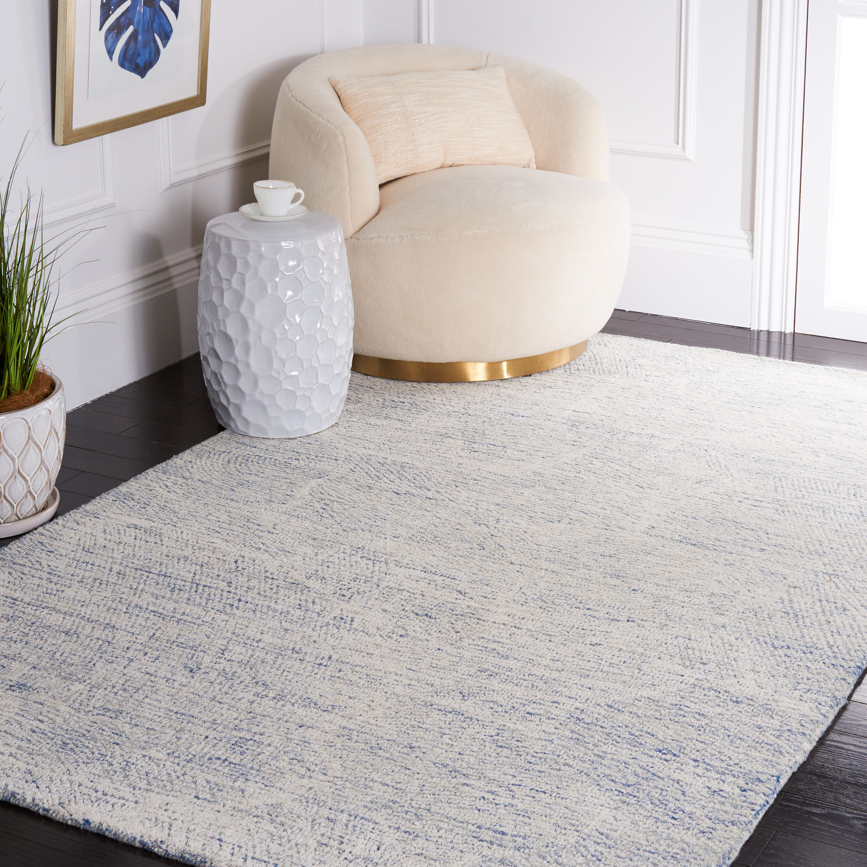 Metro 6 x 9 (ft) Tufted Wool Blue/Ivory Rectangular Indoor Solid Spot Clean Only Area rug