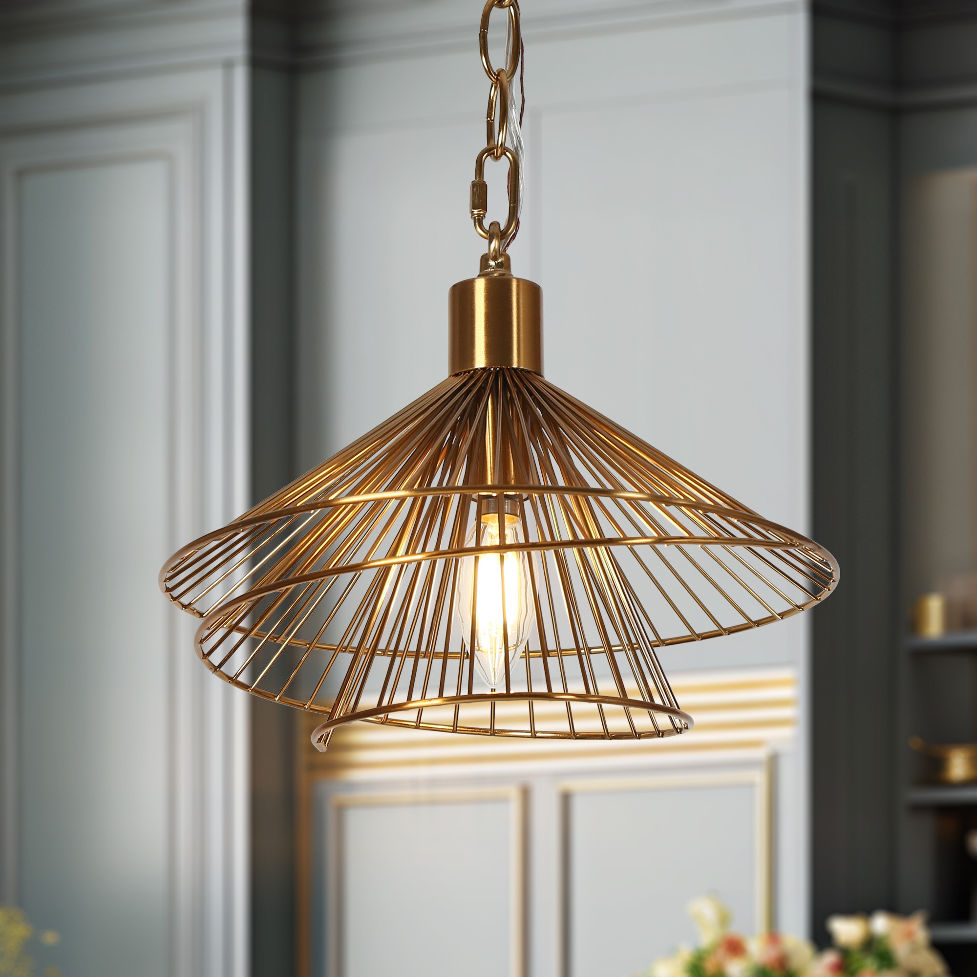 LNC HA05215 Artmatrwer 1 -Light Polished Brass Modern/contemporary Geometric Medium Hanging Pendant light