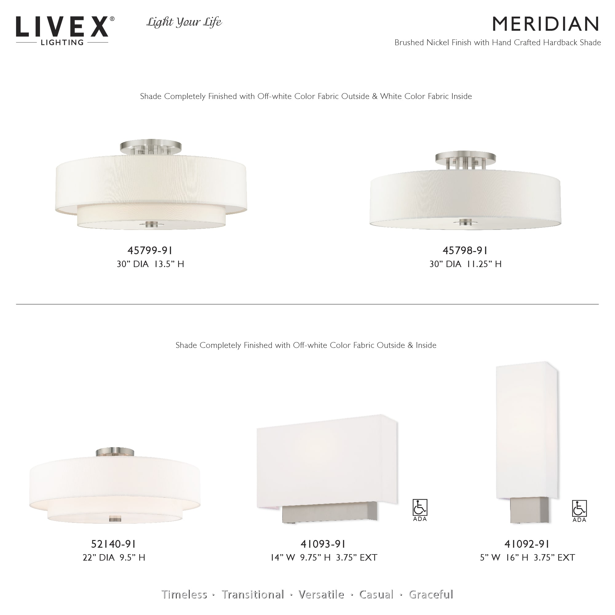 Modern Brushed Nickel 6-Light Drum Semi-Flush Mount with Glass Shade