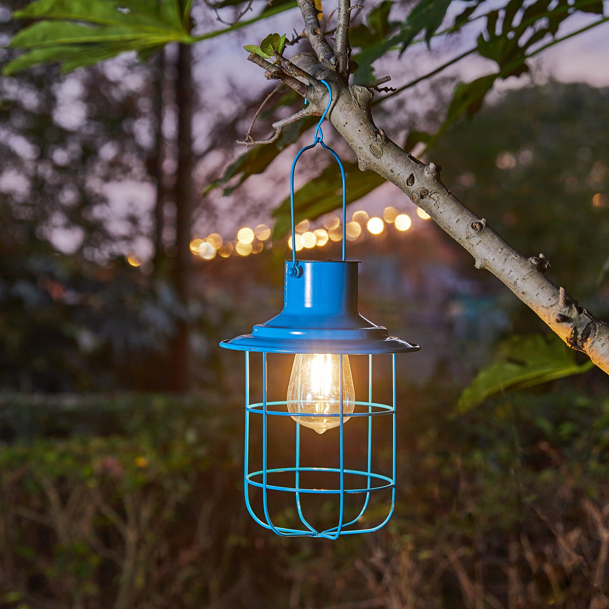 Solar Lantern Blue Garden Decorative Metal Hanging Solar Powered Lantern 